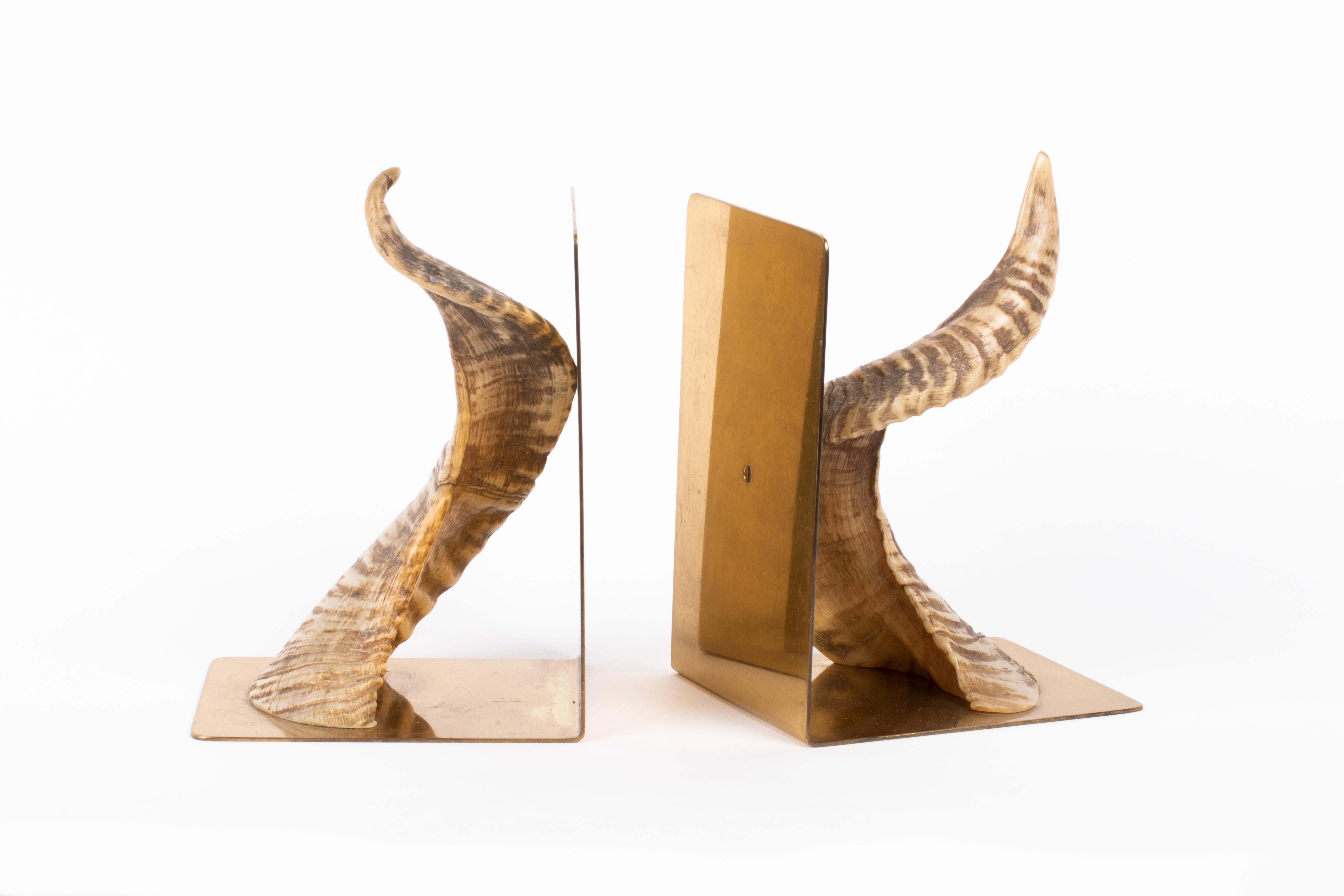 Mid-Century Modern Carl Auböck Pair of Brass and Horn Bookends, Austria, 1960s 
