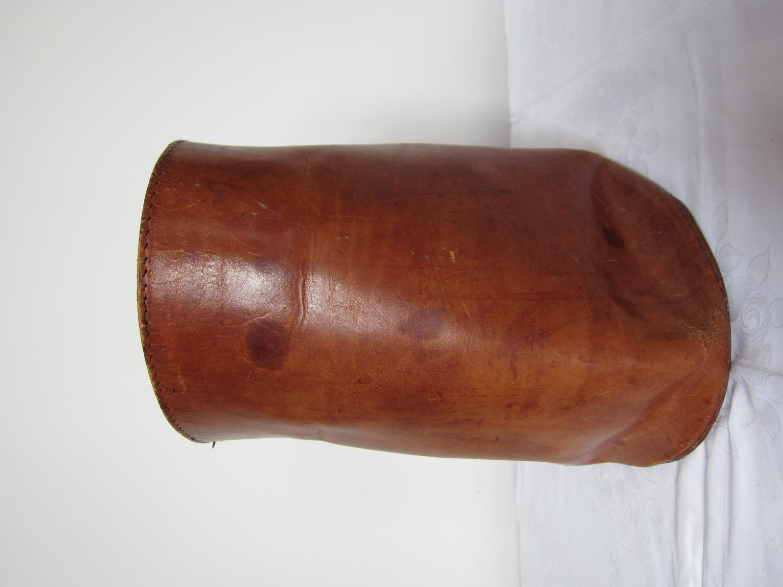 European Carl Auböck Paper Waste Bin Patinaed Leather