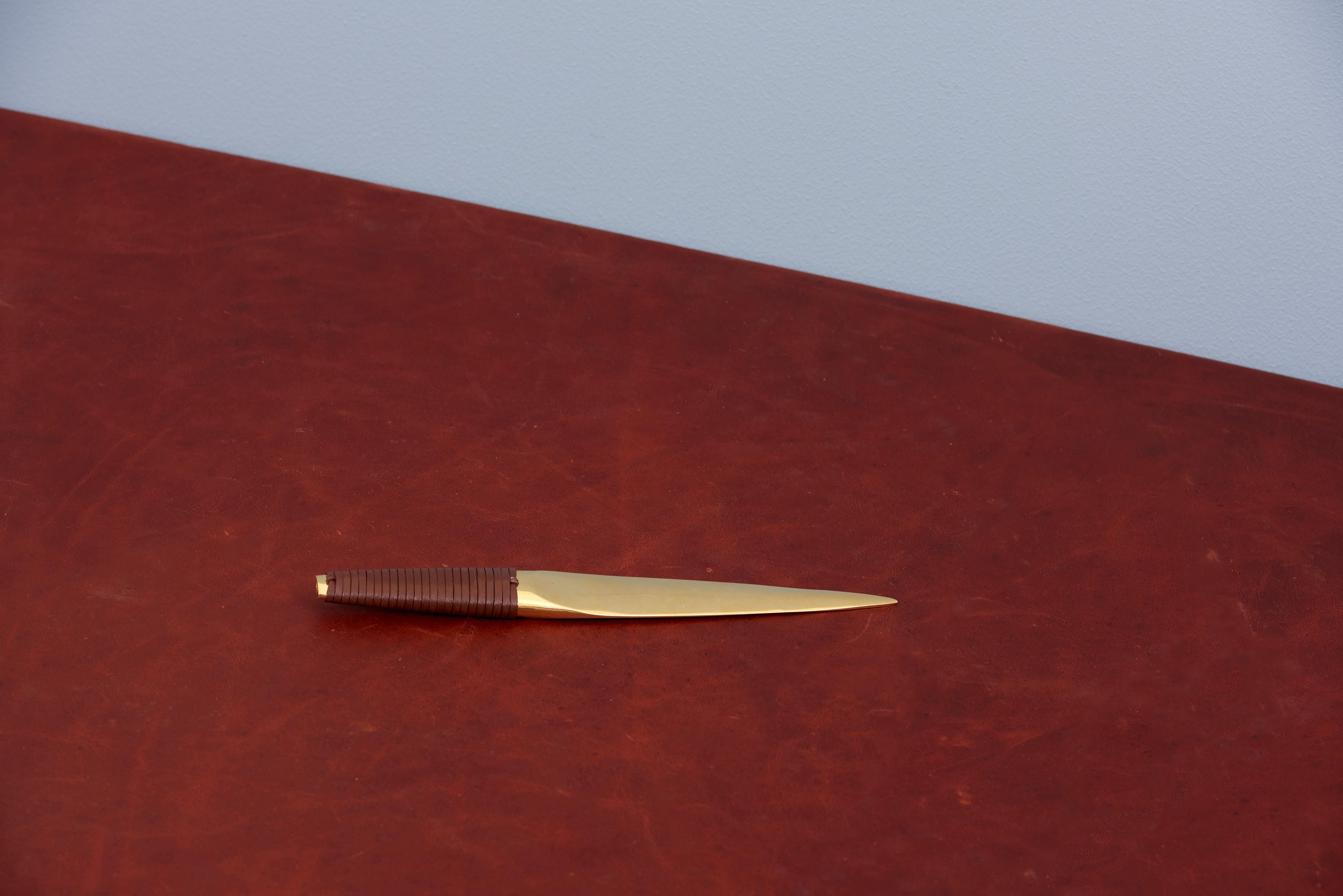 Austrian Carl Auböck Paperknife with Leather Handle For Sale
