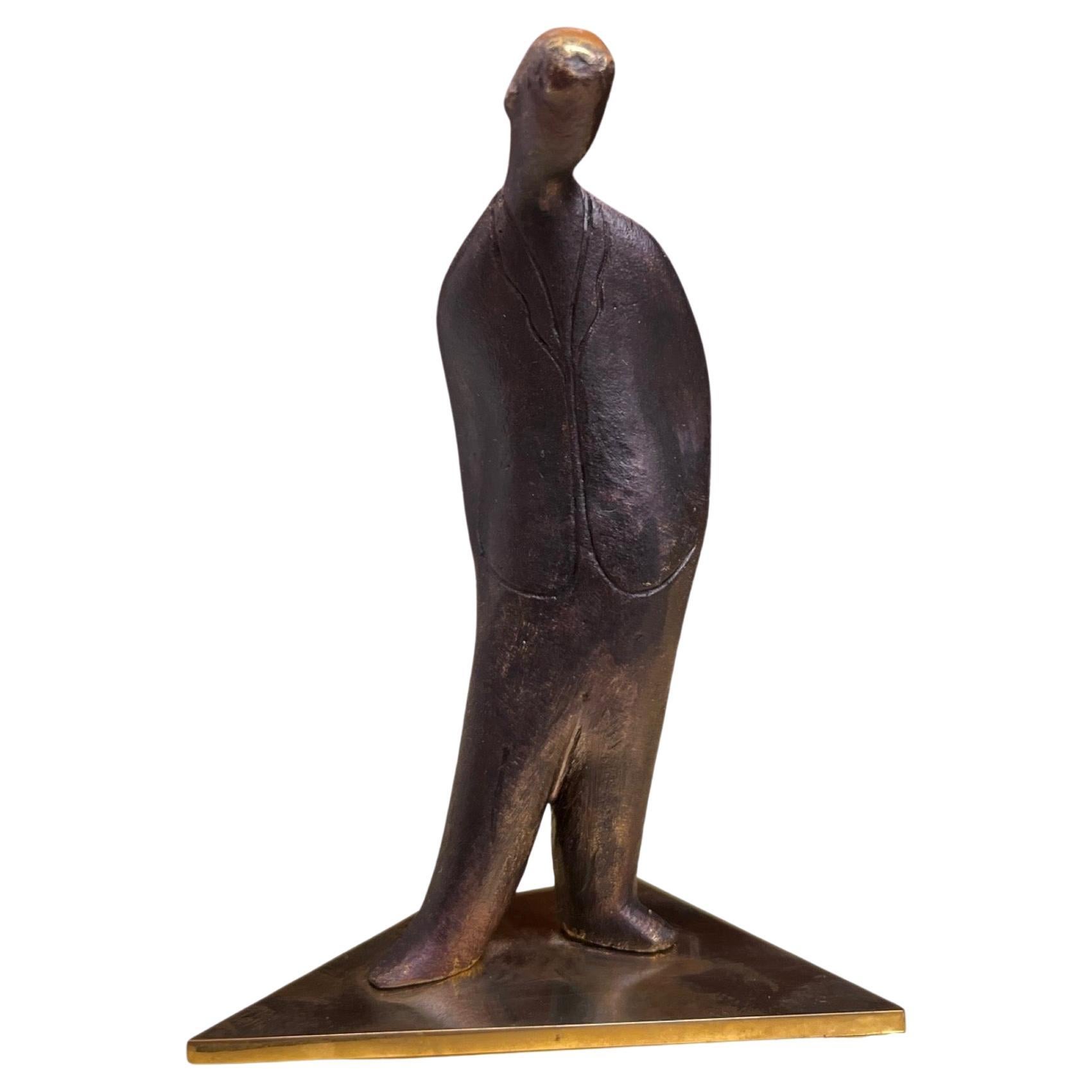 Carl Aubock Patinated Brass "Standing" Figural Sculpture #4069 For Sale