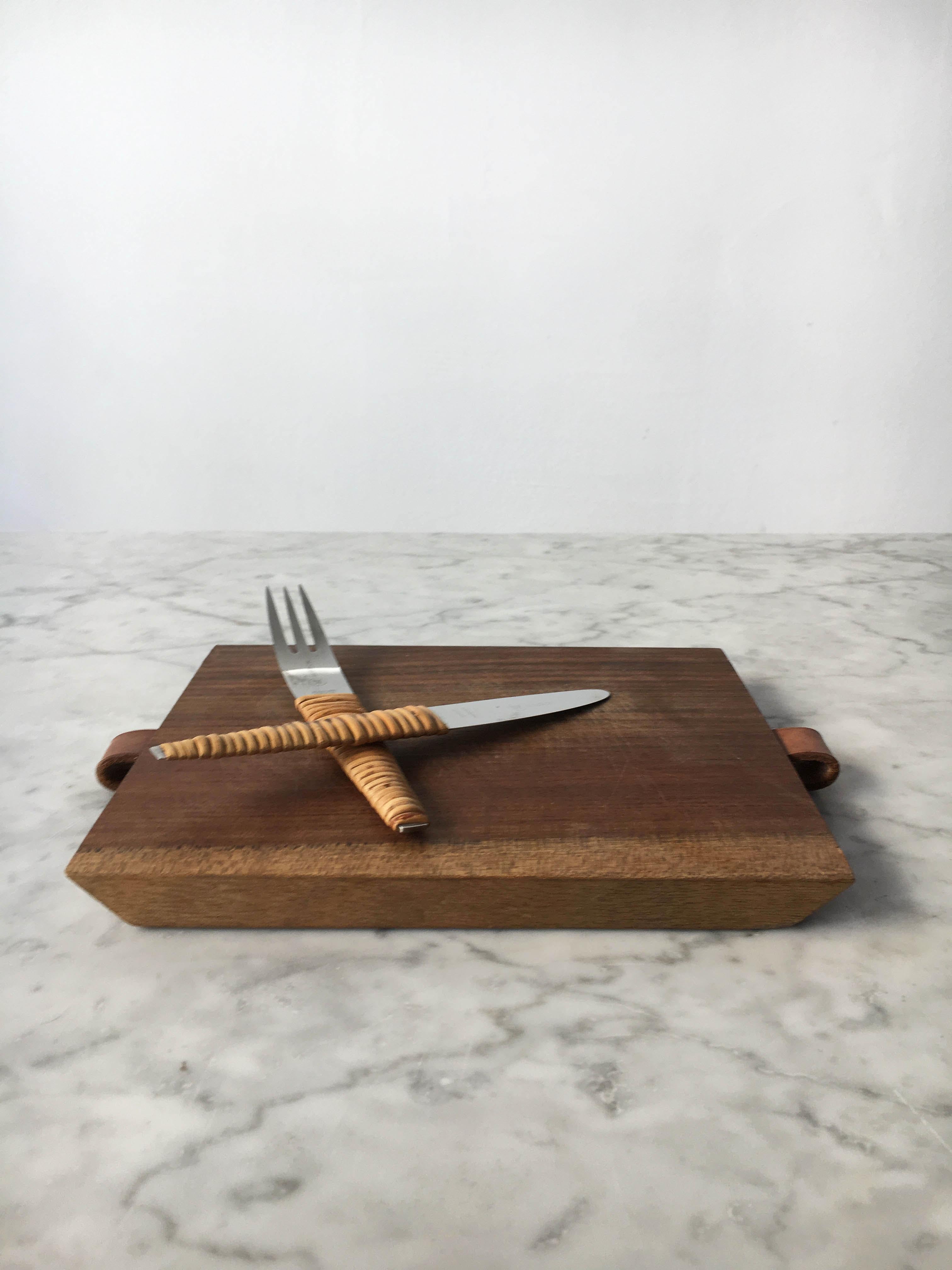 Mid-20th Century Carl Auböck Pic-Nick Board with Knife and Fork, Austria, 1950s For Sale
