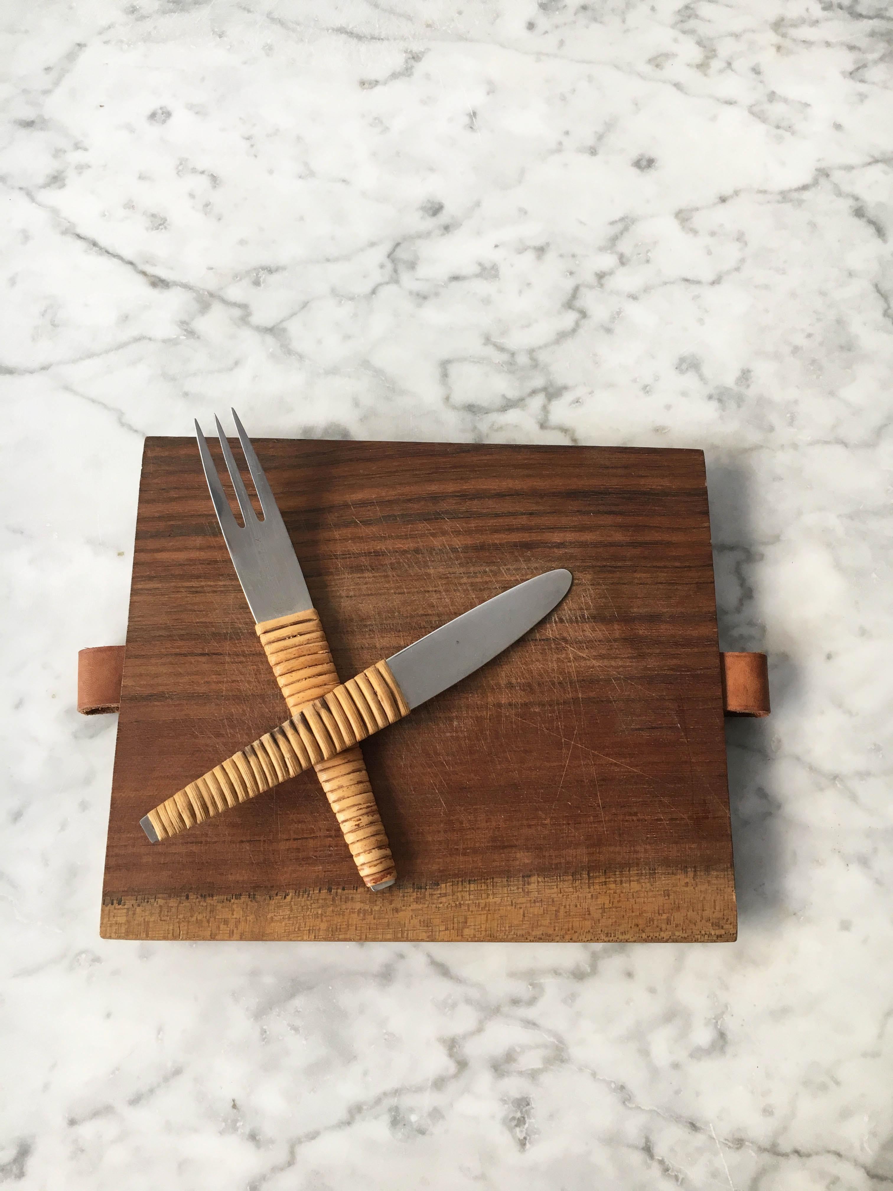 Austrian Carl Auböck Picnic Board with Knife and Fork, Austria, 1950s For Sale