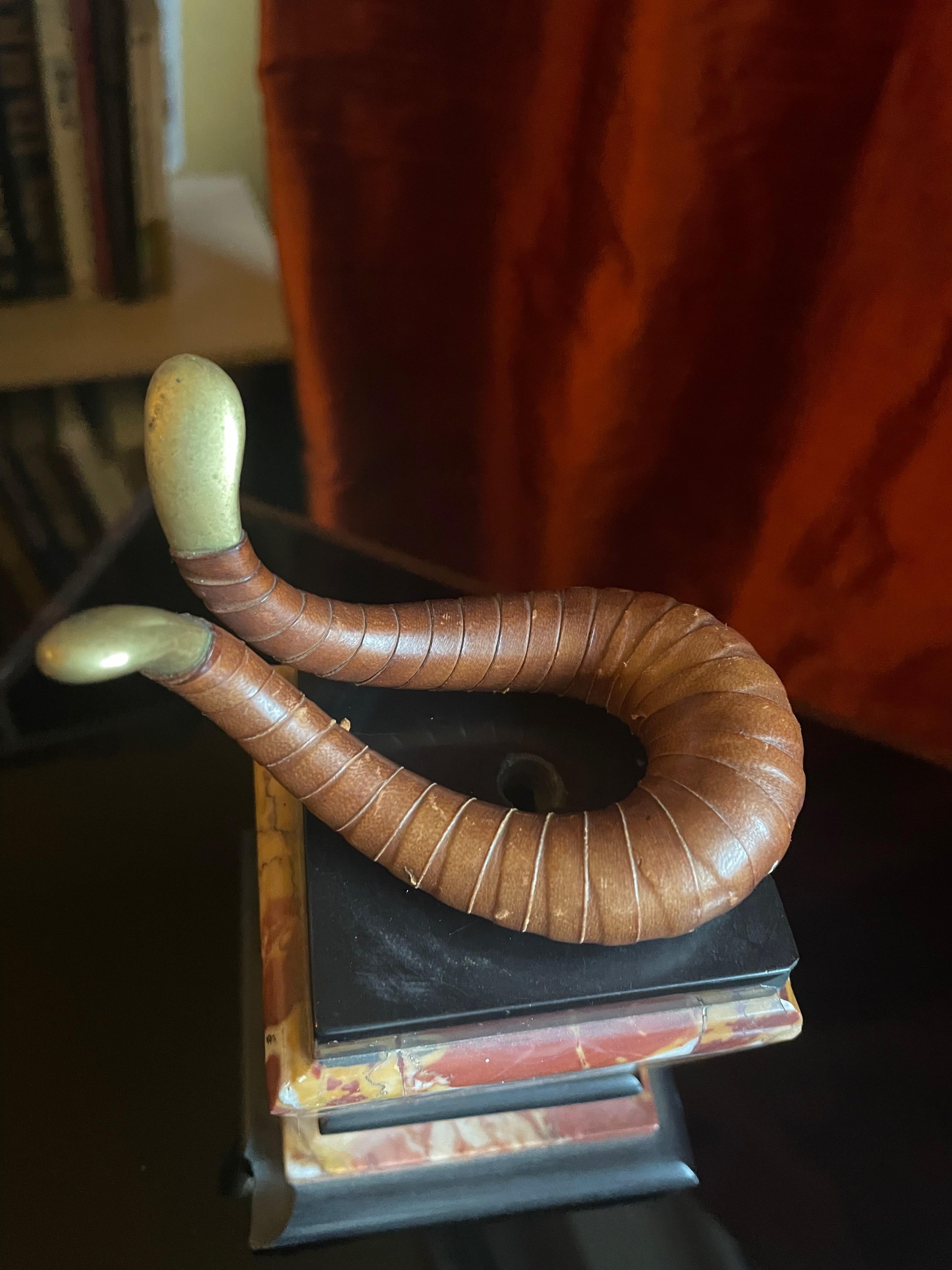 20th Century Carl Auböck Pipe Holder, Austria 1950s. Solid brass, leather strapping For Sale