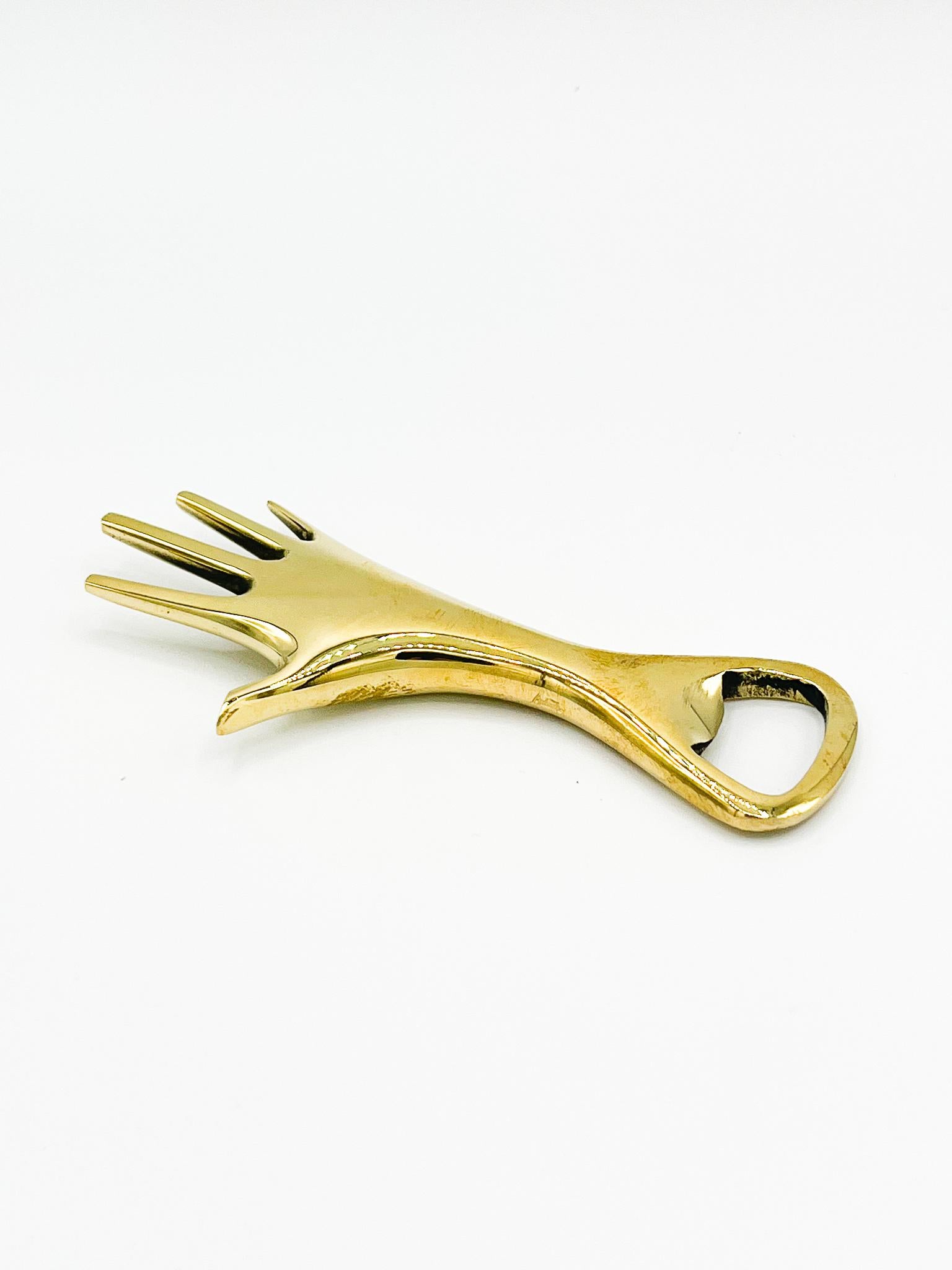 Carl Aubock Polished Brass Hand Bottle Opener #4224 In New Condition For Sale In Chalk Hill, PA