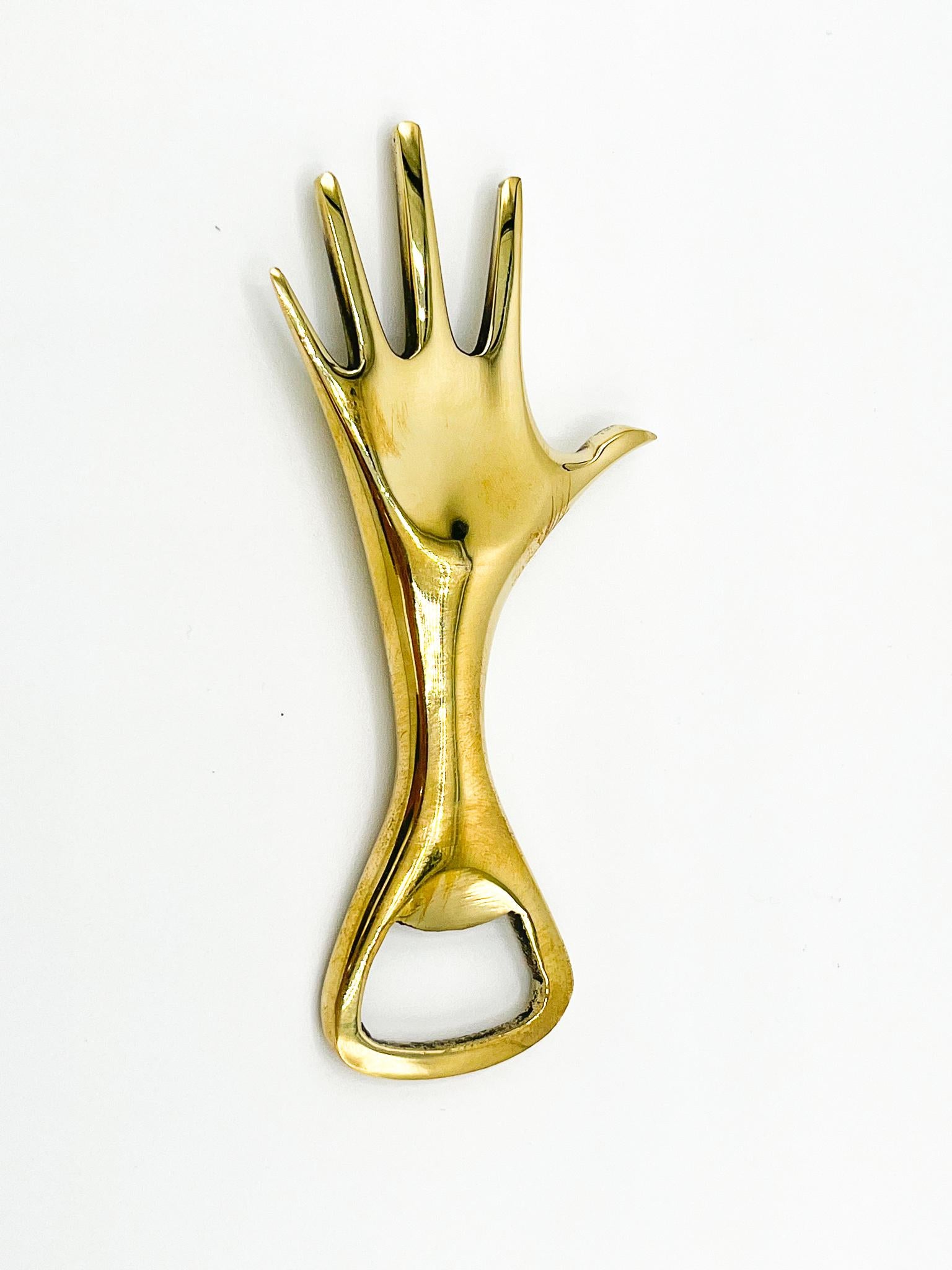 Contemporary Carl Aubock Polished Brass Hand Bottle Opener #4224 For Sale