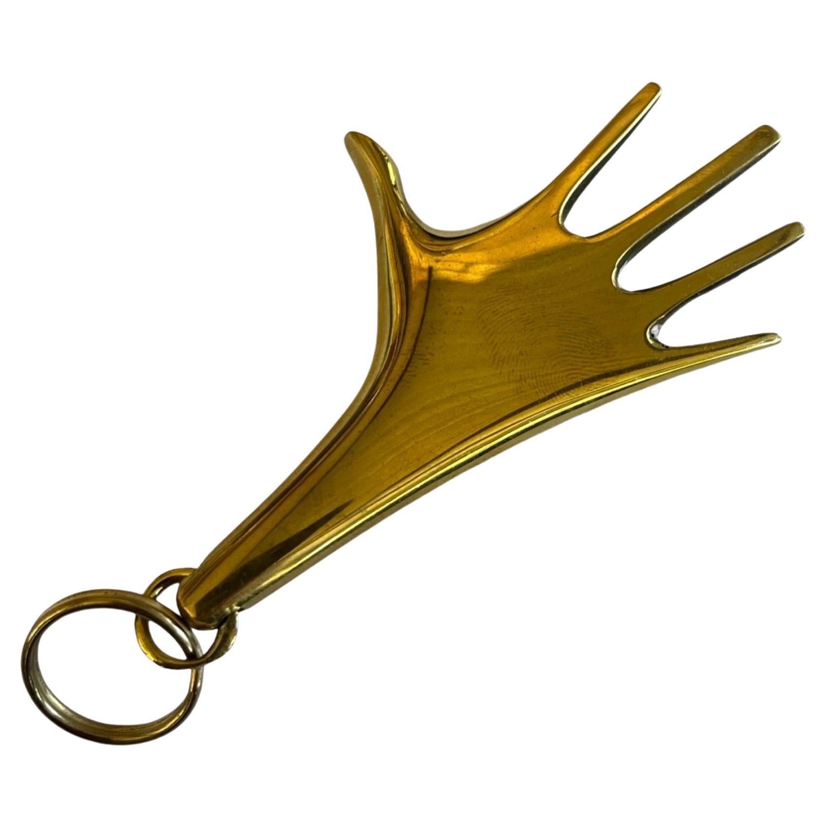 Carl Aubock Polished Brass "Hand" Keychain #5732 For Sale