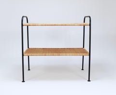 Carl Aubock Raro tavolino o scaffale / bar, ferro e rattan, Austria, 1950