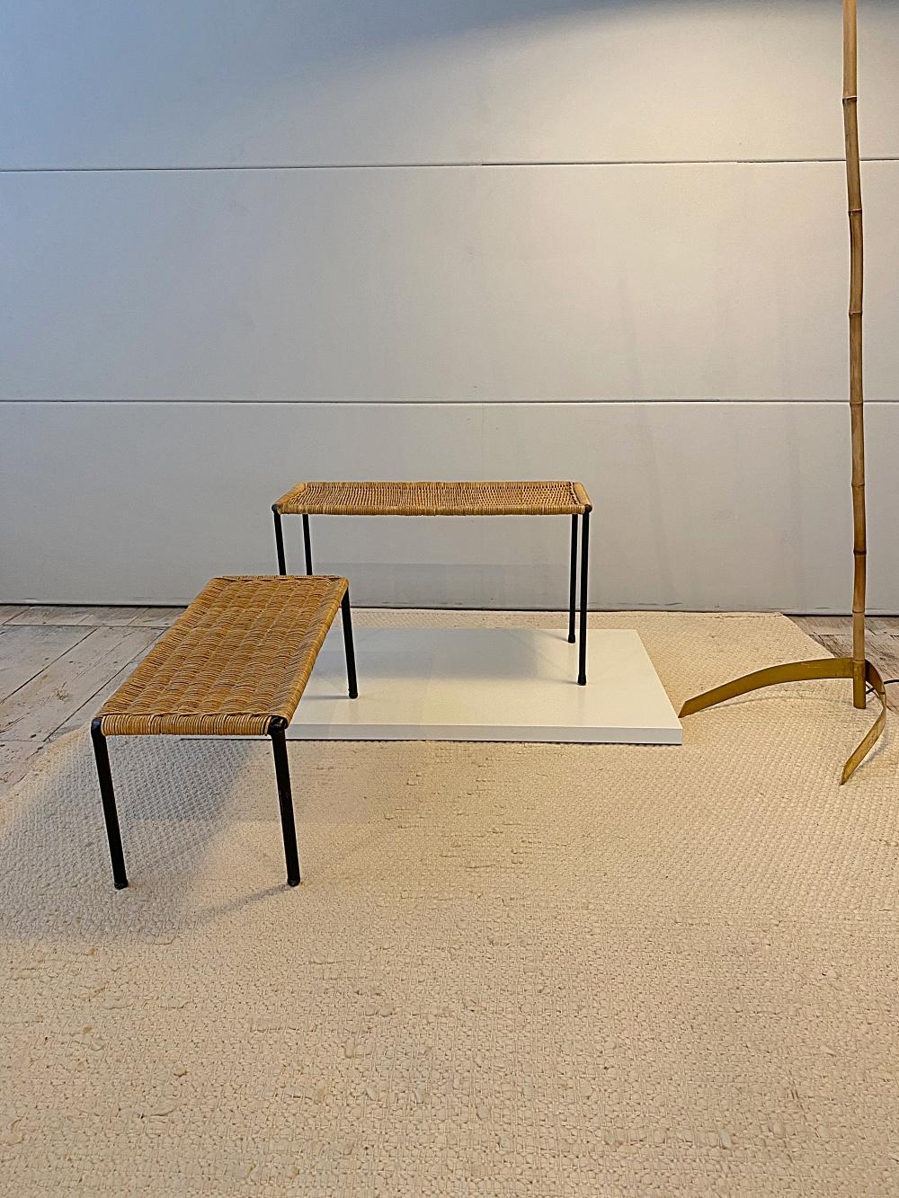 Mid-Century Modern Carl Auböck Rattan Top Side or Couch Tables, 1950s, Austria For Sale