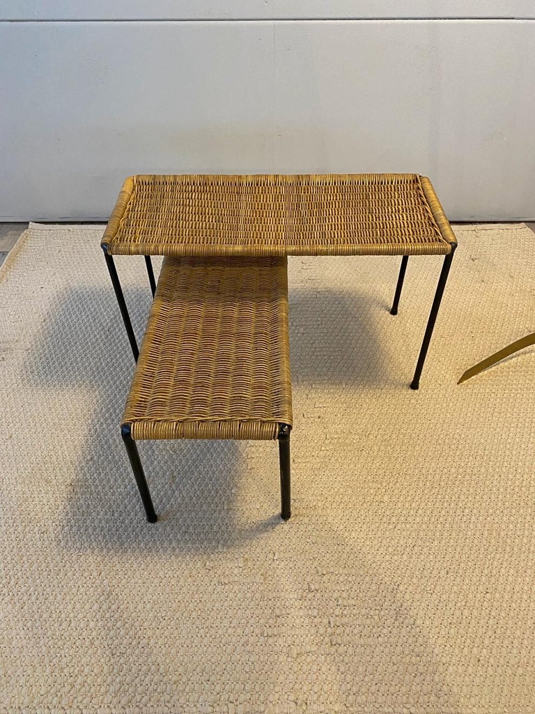 Metalwork Carl Auböck Rattan Top Side or Couch Tables, 1950s, Austria For Sale