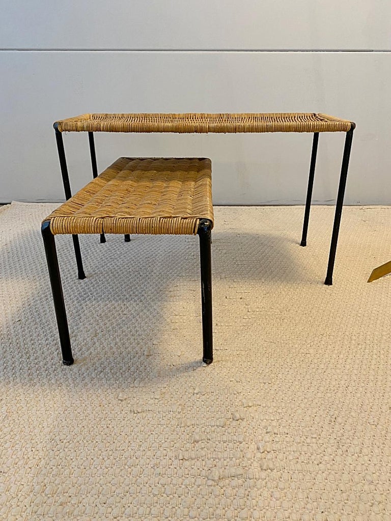 Carl Auböck Rattan Top Side or Couch Tables, 1950s, Austria In Good Condition For Sale In Biebergemund, Hessen