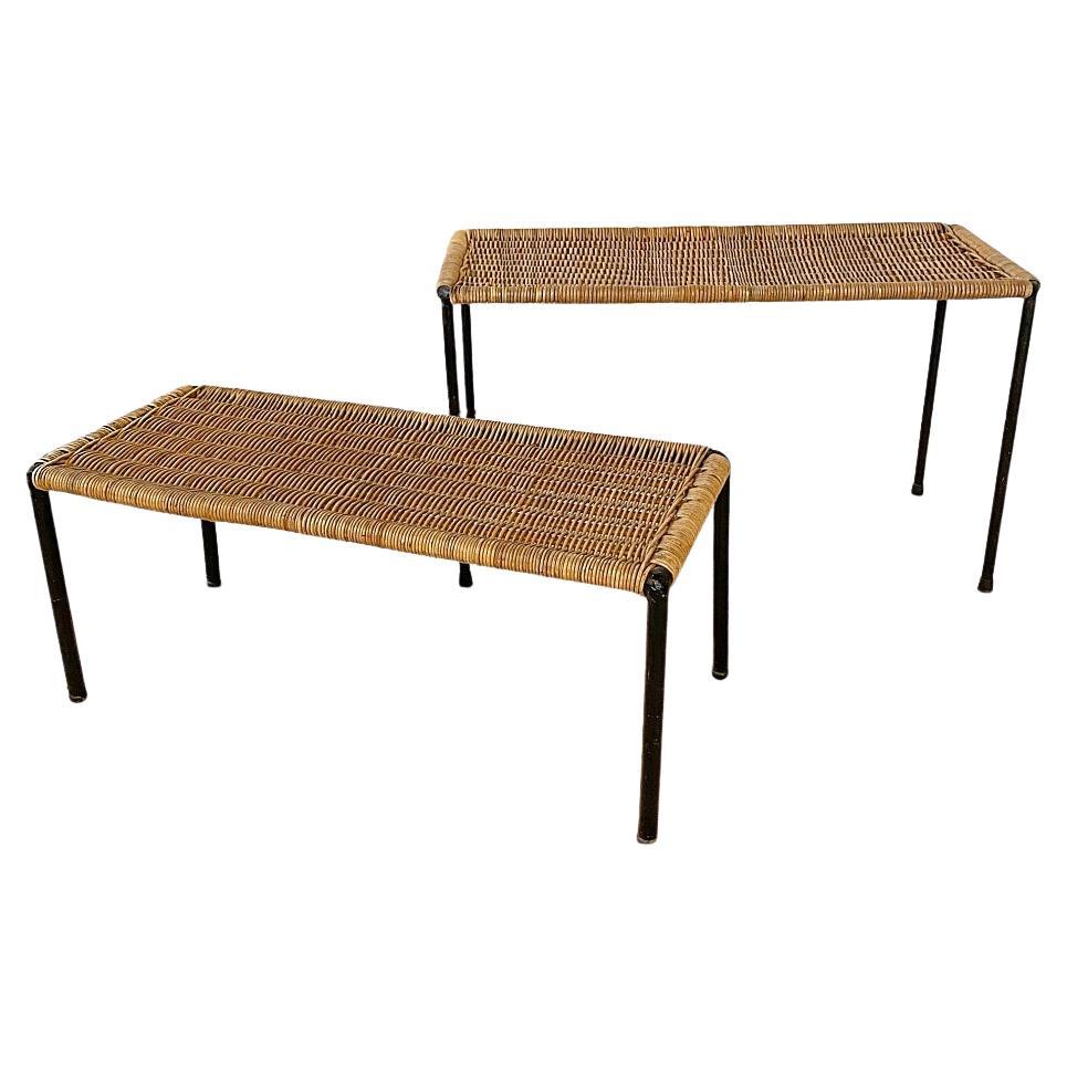 Carl Auböck Rattan Top Side or Couch Tables, 1950s, Austria For Sale