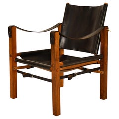 Carl Auböck Safari Model 4979 Chair Black Leather Patinated Nutwood Austria 1950