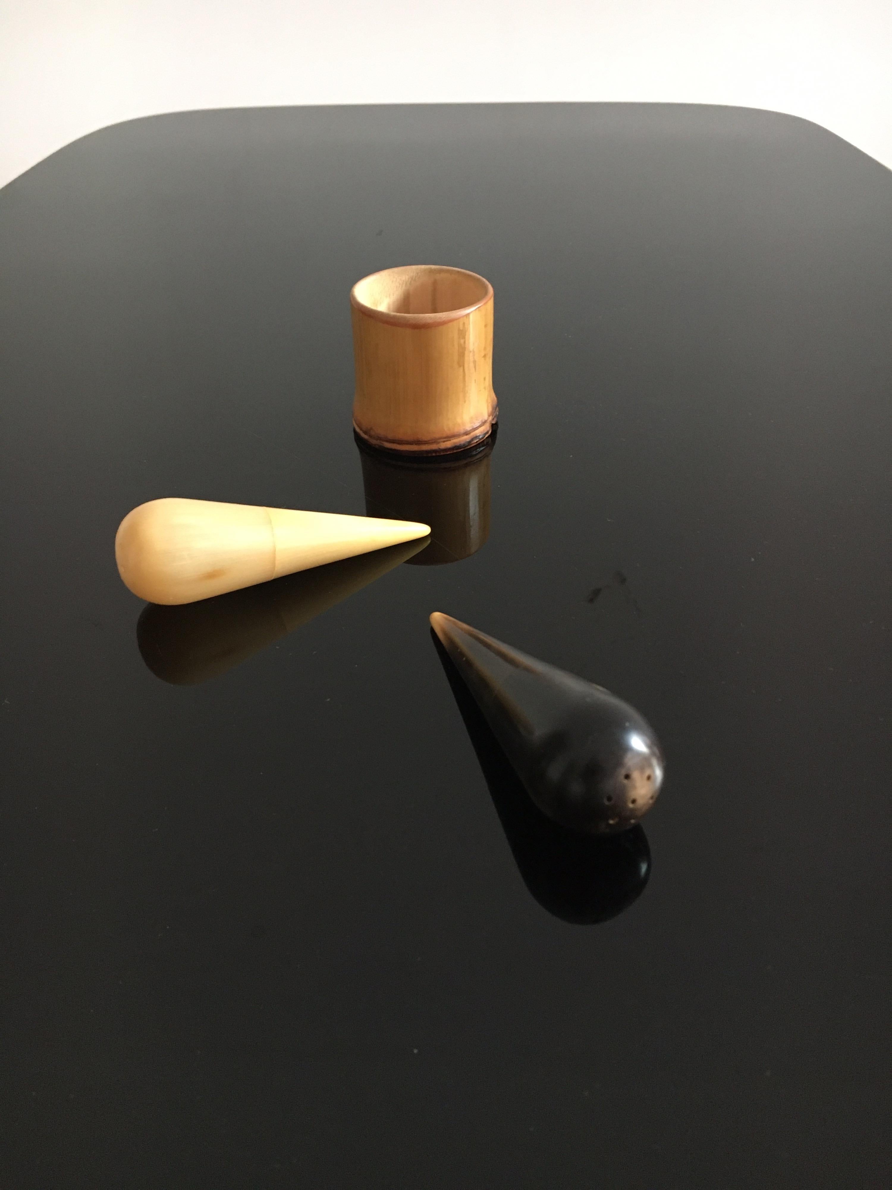 Carl Auböck II. Rare Salt and Pepper Shaker in Bamboo Cup, Austria, 1950s For Sale 4