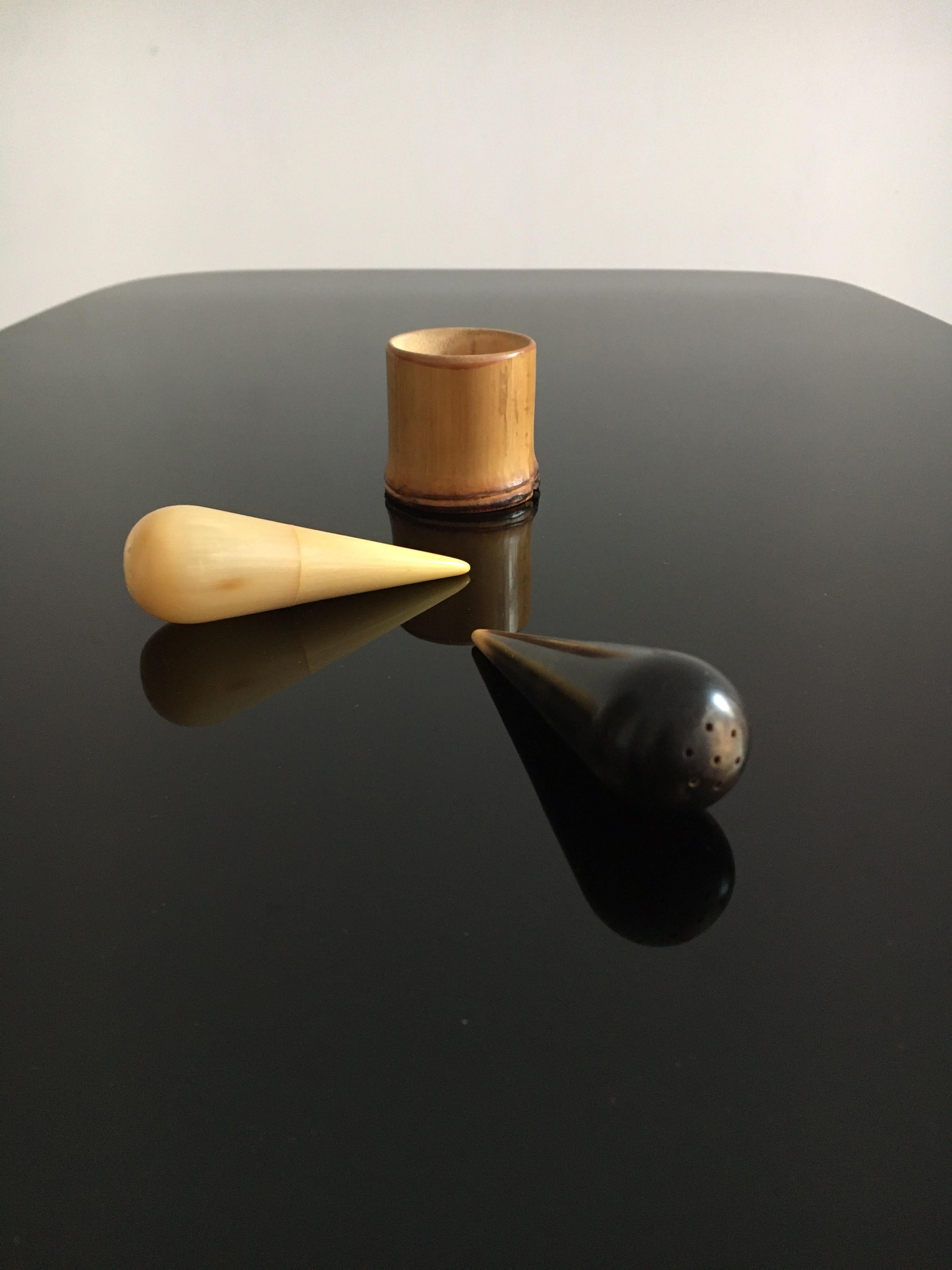 Carl Auböck II. Rare Salt and Pepper Shaker in Bamboo Cup, Austria, 1950s For Sale 3