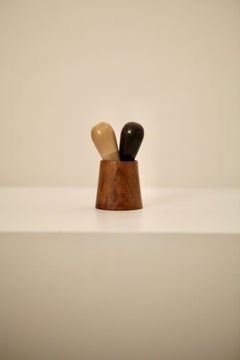 Carl Auböck, Salt & Pepper Shaker, Black & White Horn, Teak, Austria, 1950s