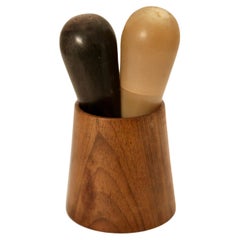 Retro Carl Auböck, Salt & Pepper Shaker, Black & White Horn, Teak, Austria, 1950s