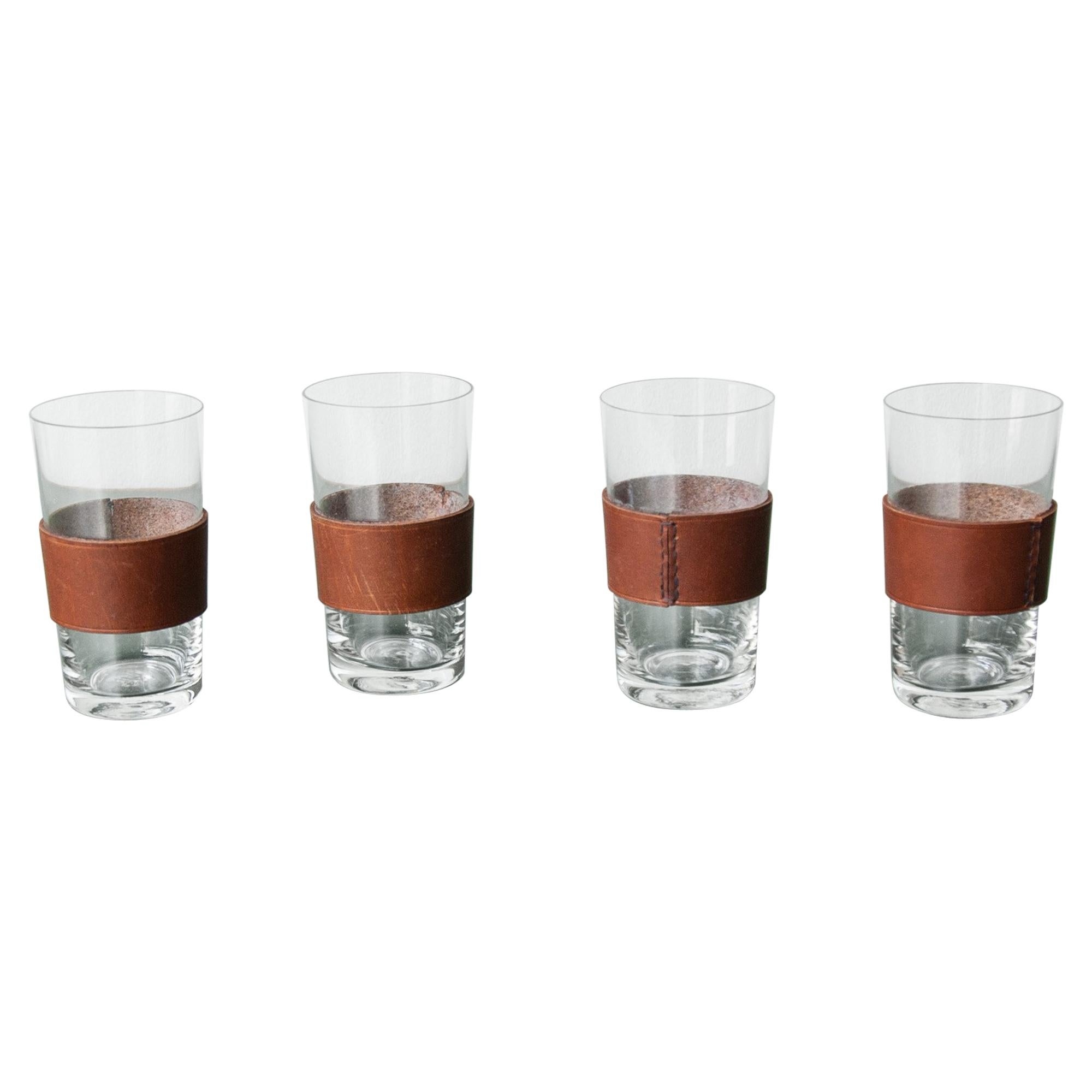 Carl Auböck Set of Four Glasses with Leather Handle