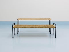 Carl Aubock Beistelltisch, Blumenbank, Eisen, Rattan, Korbgeflecht, Österreich, 1950er Jahre