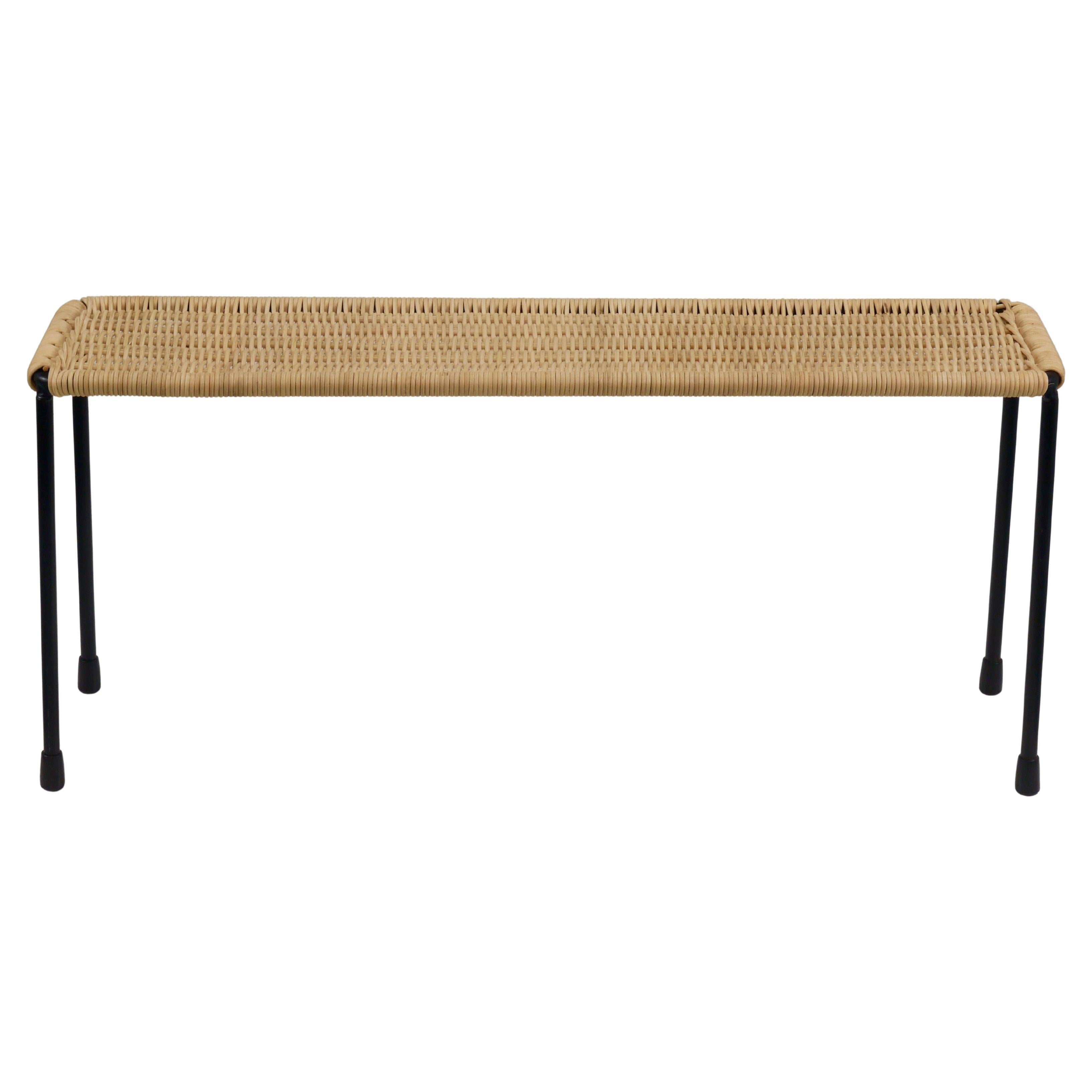 Carl Aubock Side Table, Flower Plant Bench, Iron, Rattan, Wicker, Austria, 1950s For Sale