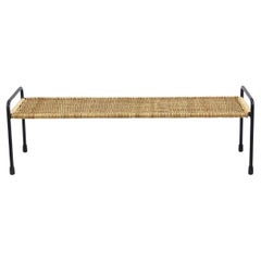 Carl Aubock Side Table, Flower Plant Bench, Iron, Rattan, Wicker, Austria, 1950s