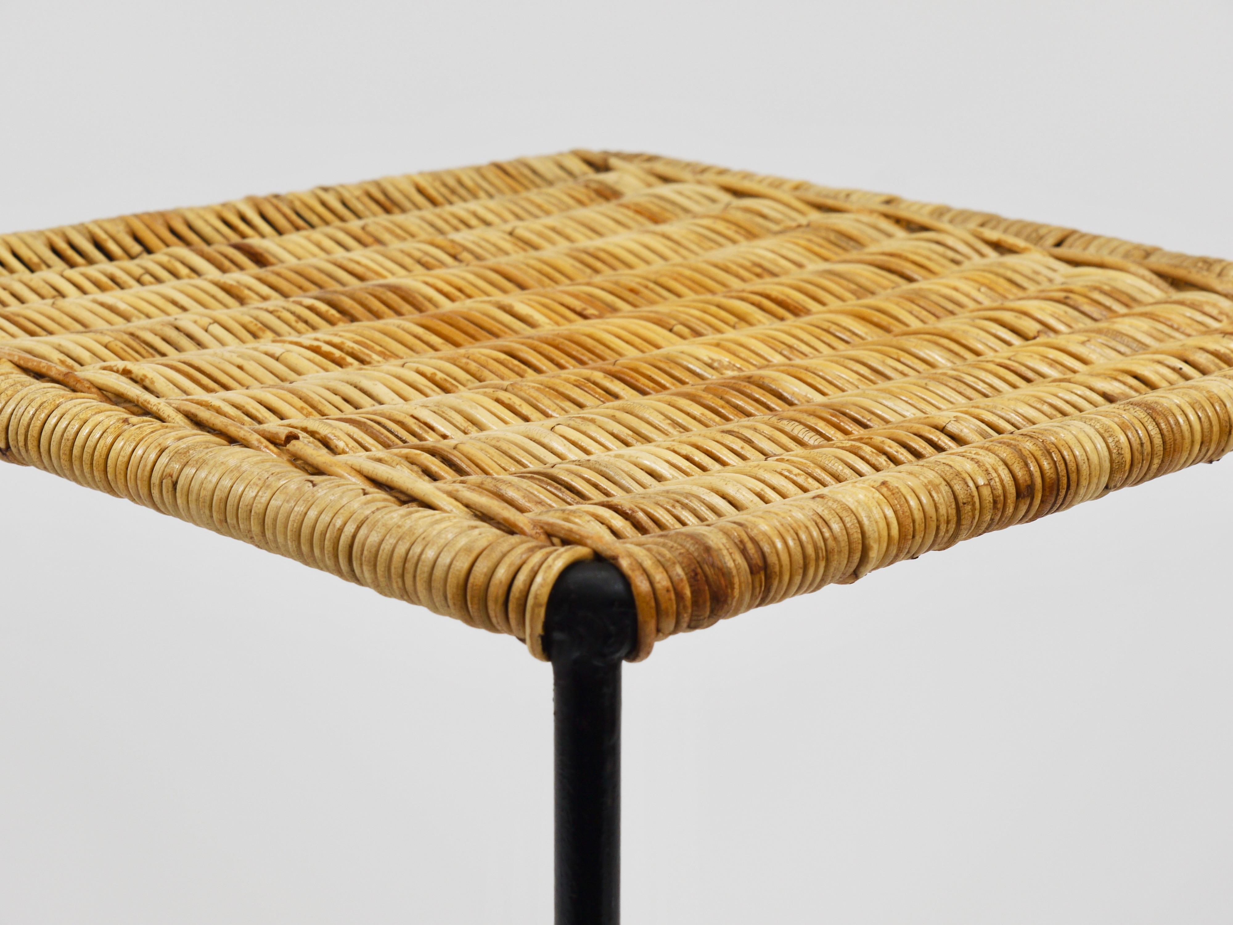 Mid-Century Modern Carl Aubock Side Table, Stool, Flower  Stand, Rattan, Wicker, Austria, 1950s