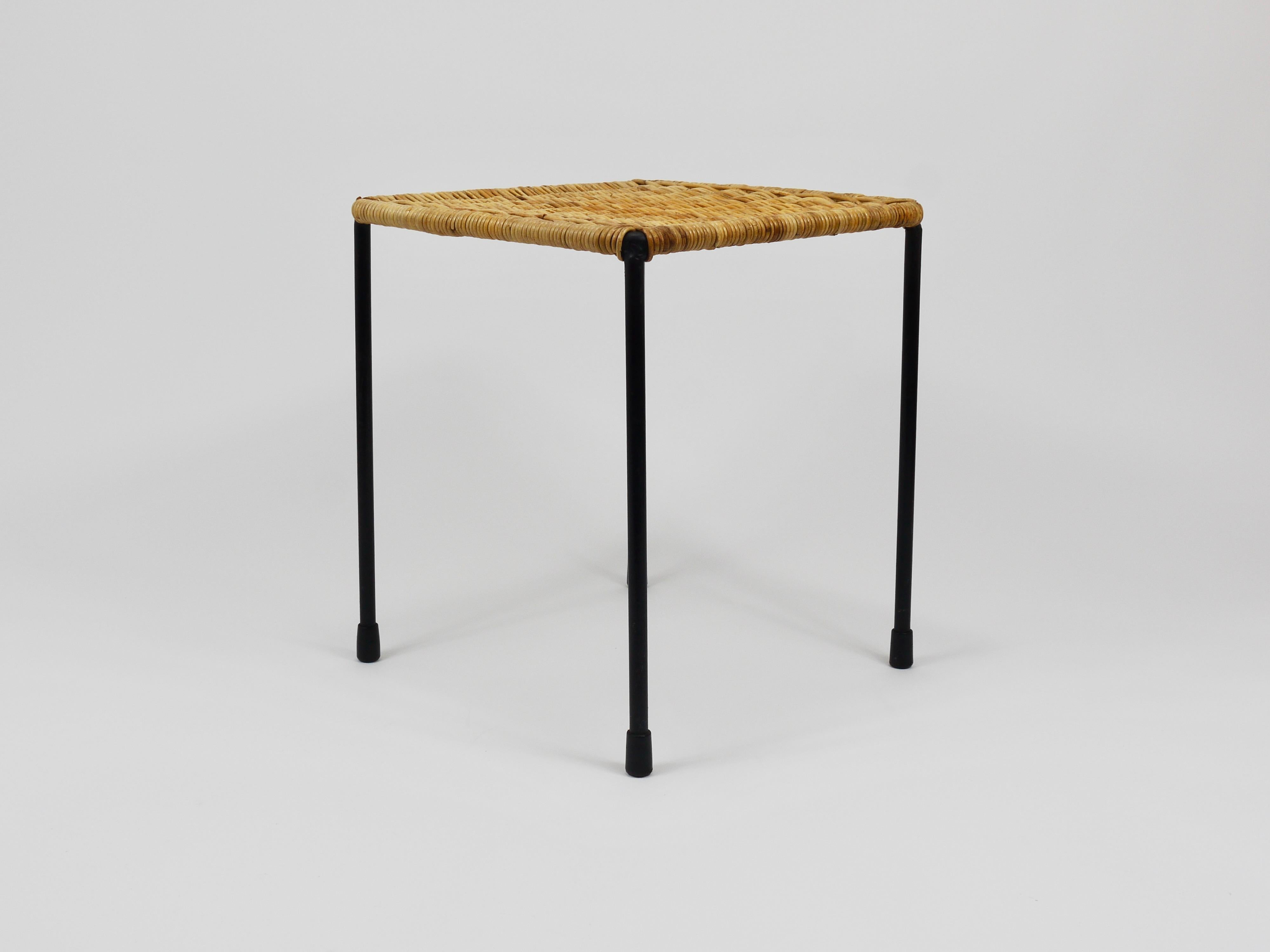 Austrian Carl Aubock Side Table, Stool, Flower  Stand, Rattan, Wicker, Austria, 1950s