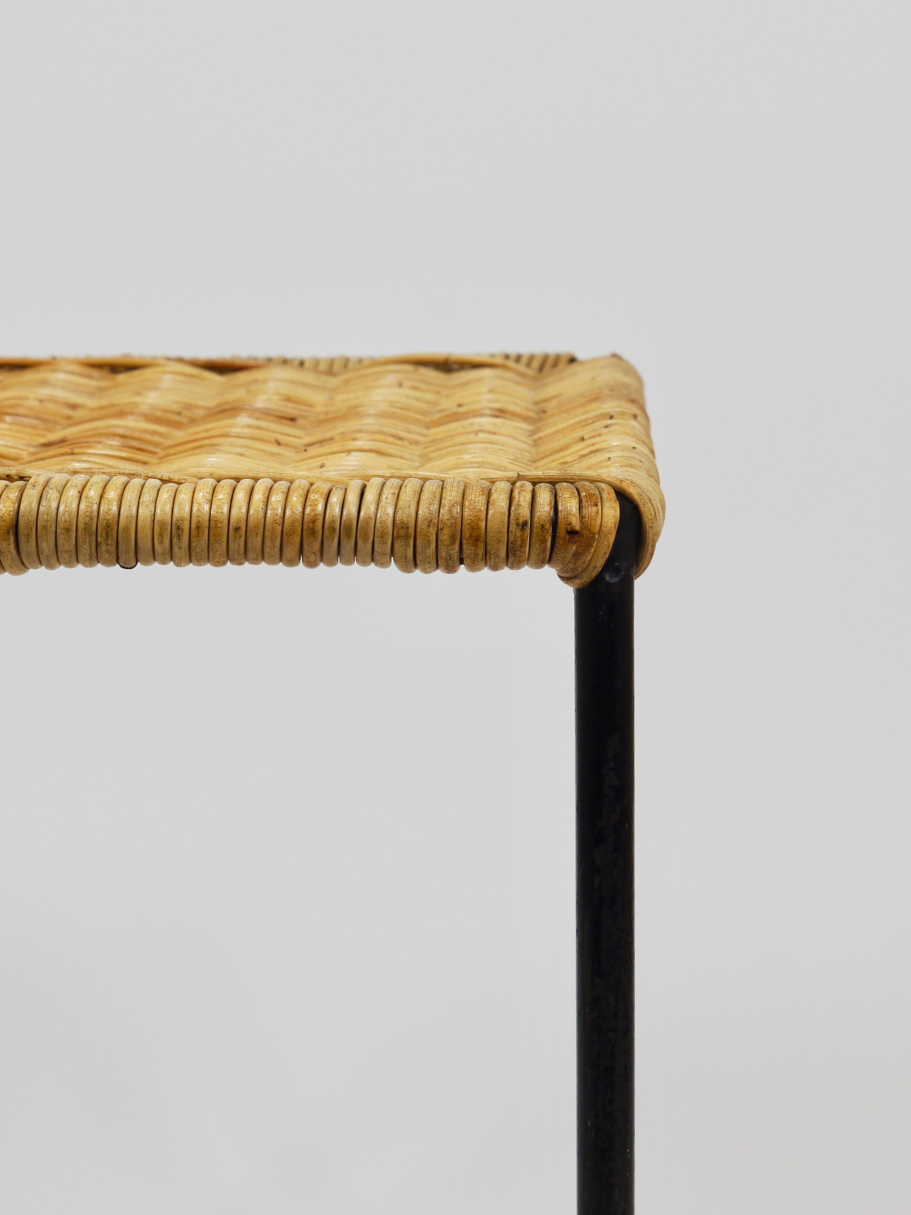 Blackened Carl Aubock Side Table, Stool, Flower  Stand, Rattan, Wicker, Austria, 1950s