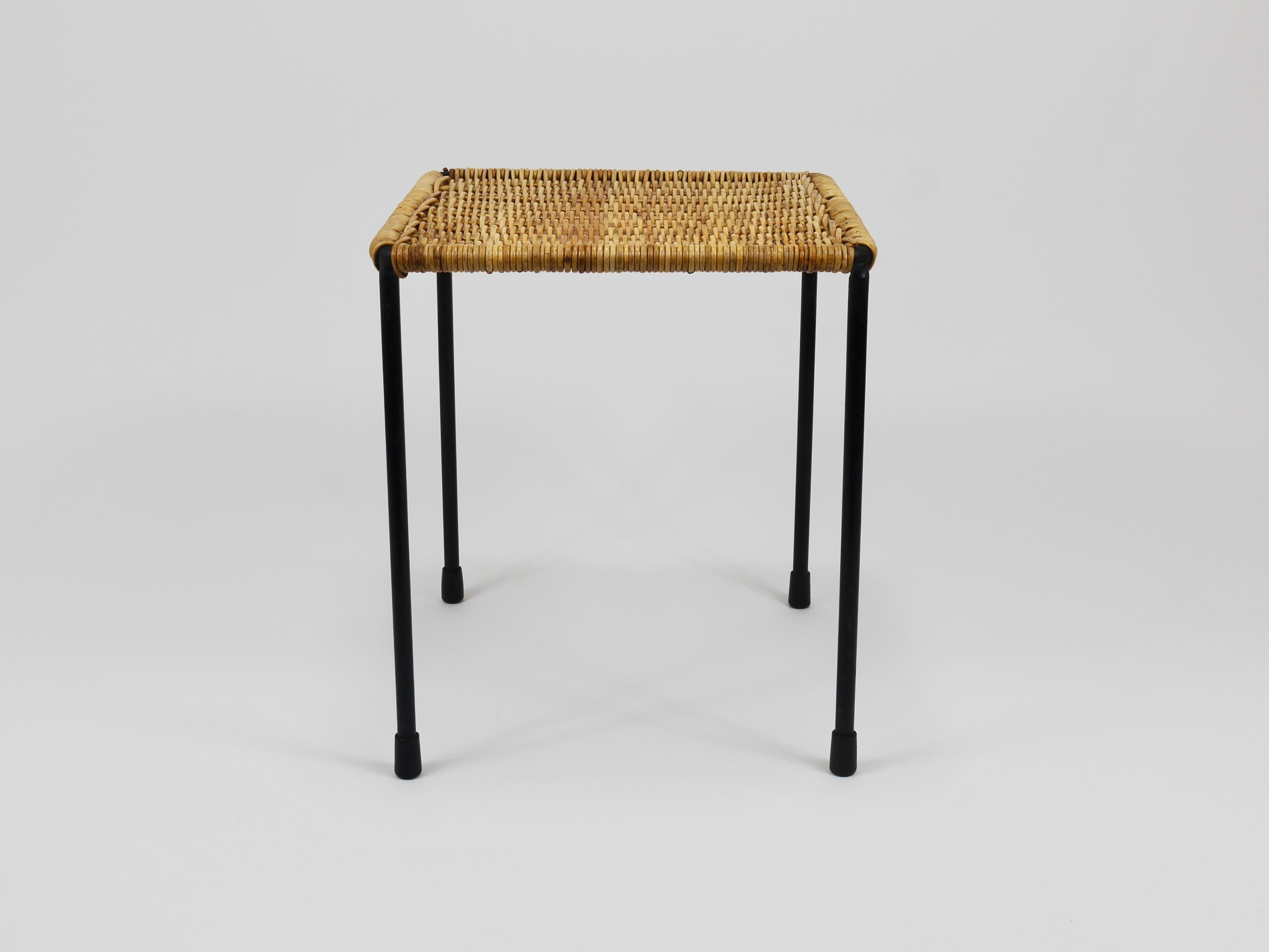 Carl Aubock Side Table, Stool, Flower  Stand, Rattan, Wicker, Austria, 1950s In Good Condition In Vienna, AT