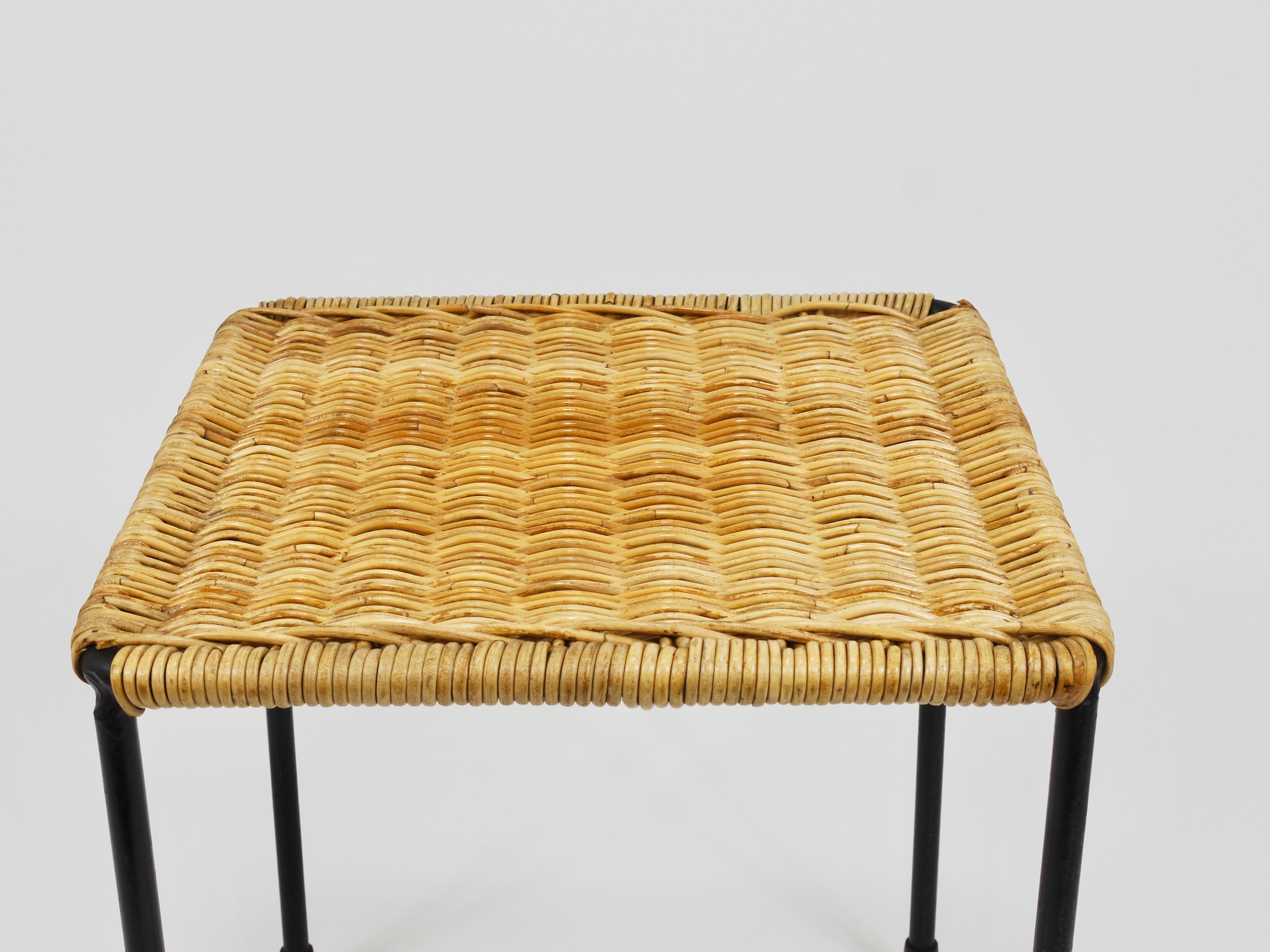 20th Century Carl Aubock Side Table, Stool, Flower  Stand, Rattan, Wicker, Austria, 1950s