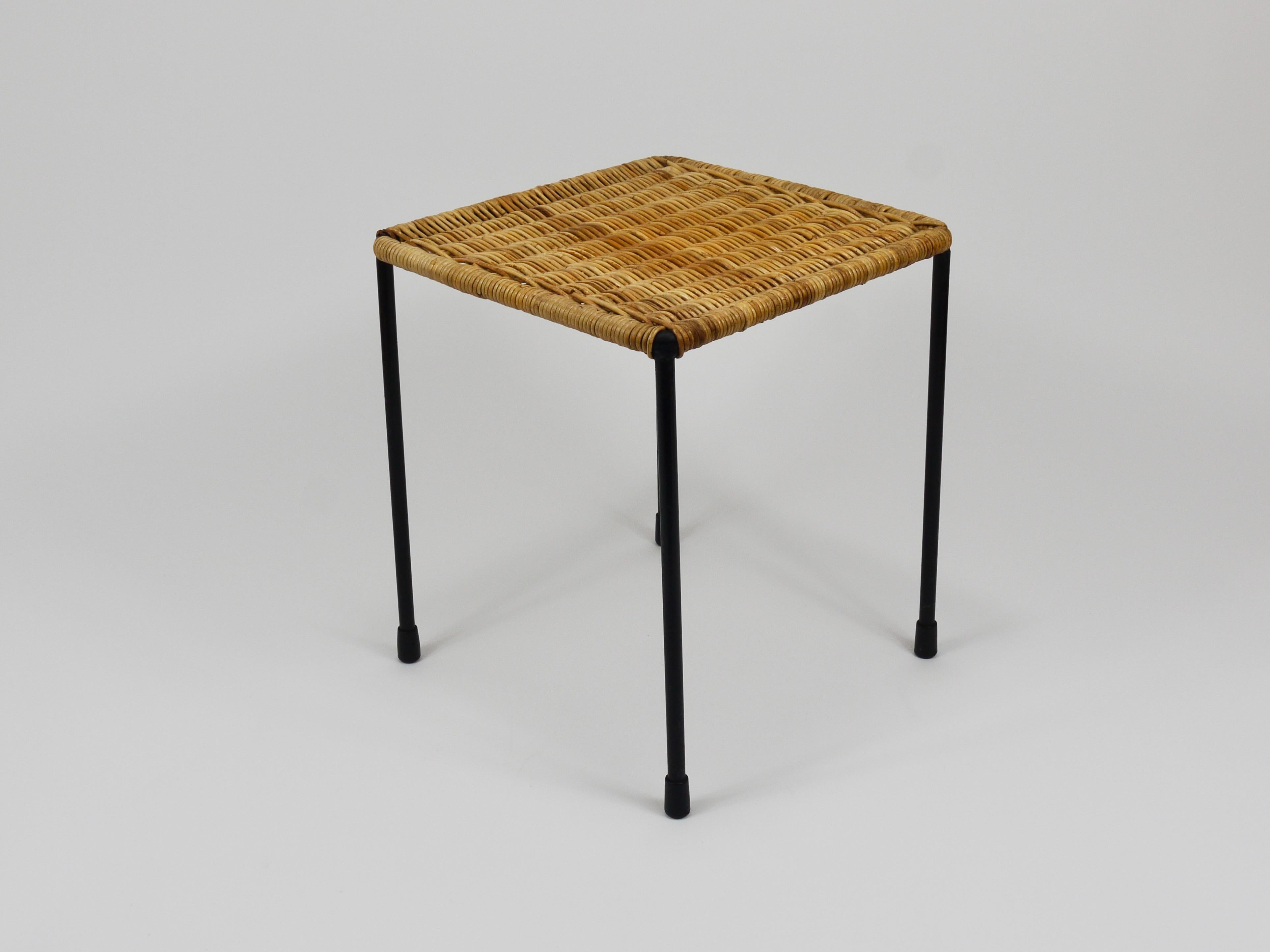 Carl Aubock Side Table, Stool, Flower  Stand, Rattan, Wicker, Austria, 1950s 1