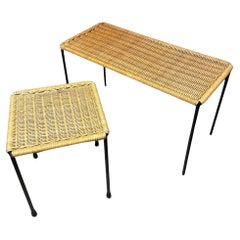 Carl Auböck Side Tables with Black Iron and Rattan, Set of Two, Austria 1950s