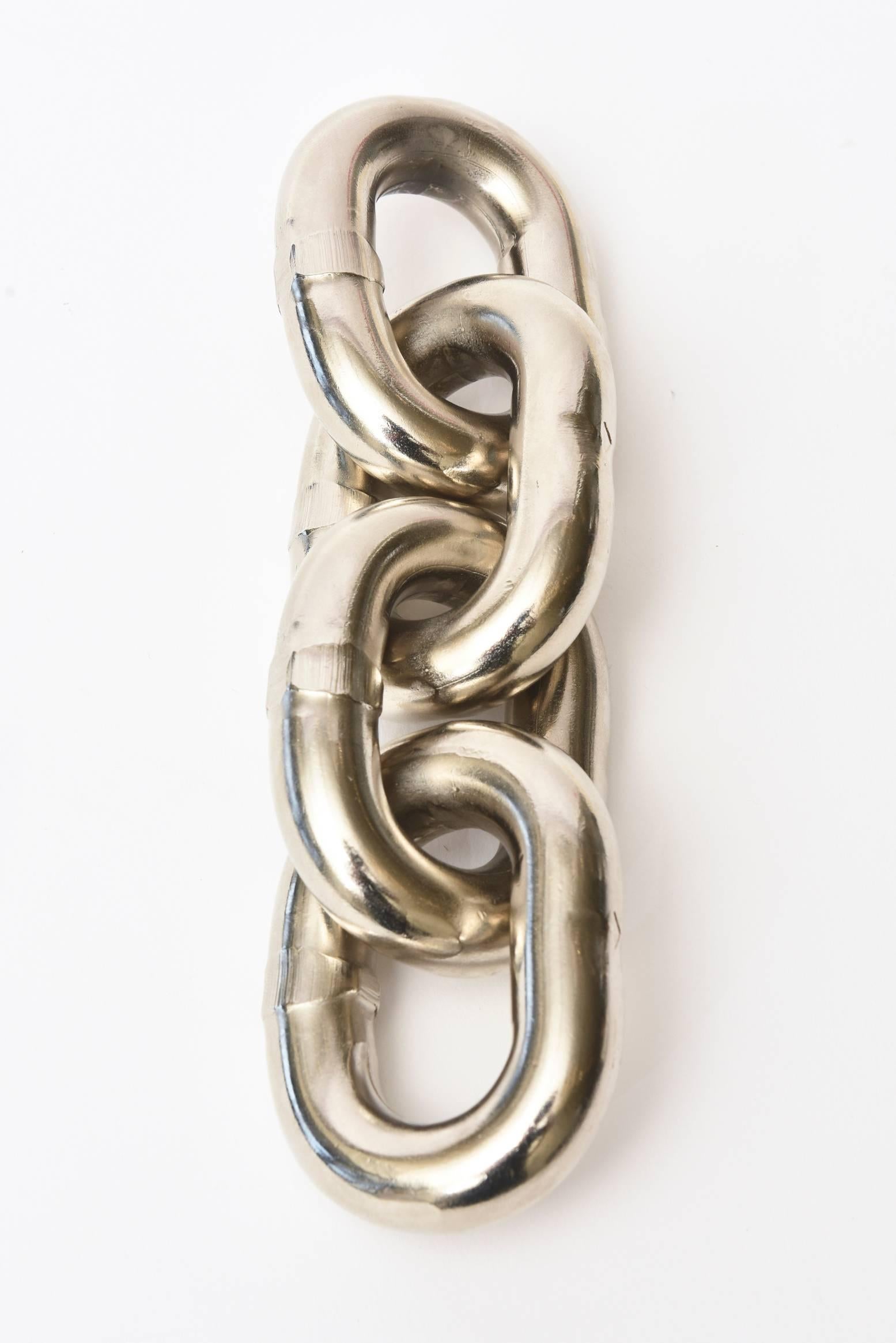 Carl Aubock Silvered Bronze Four-Chain Link Paperweight Sculpture/Desk Accessory In Good Condition In North Miami, FL