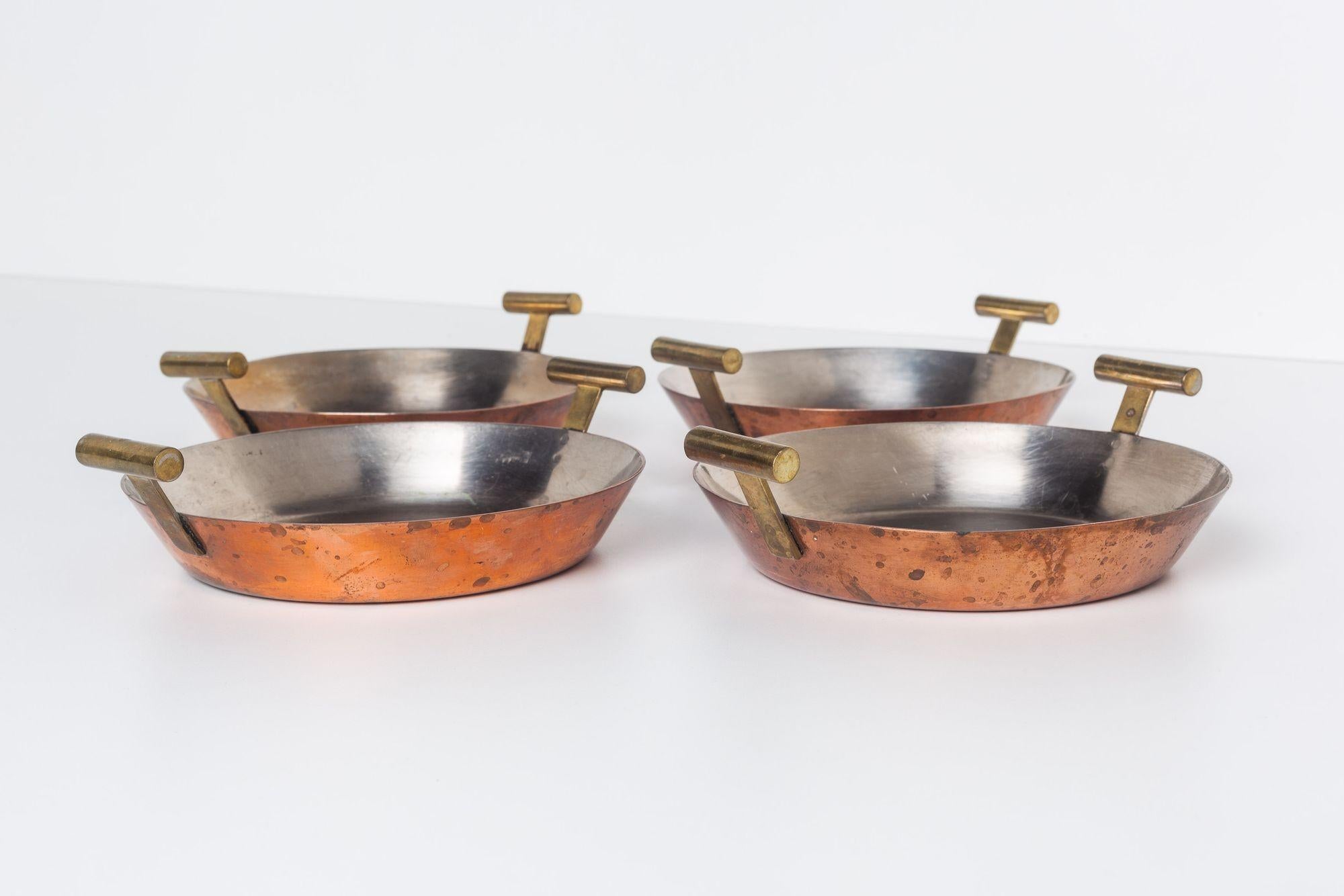 Mid-Century Modern Carl Aubock Steel and Copper Egg Pans, Set of Four For Sale