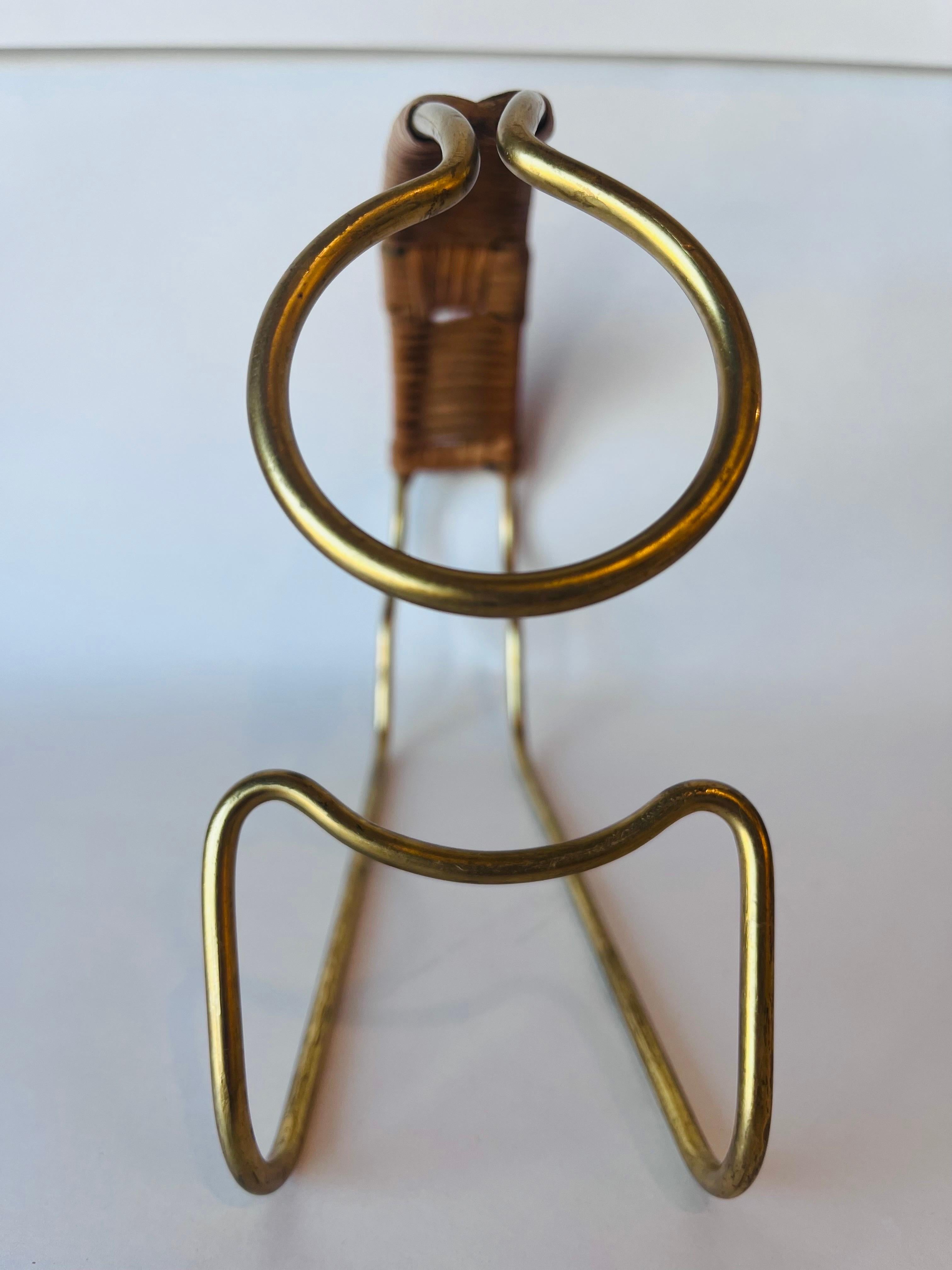 Carl Aubock Style Brass and Woven Rattan Vintage Wine Bottle Decanter Holder 3