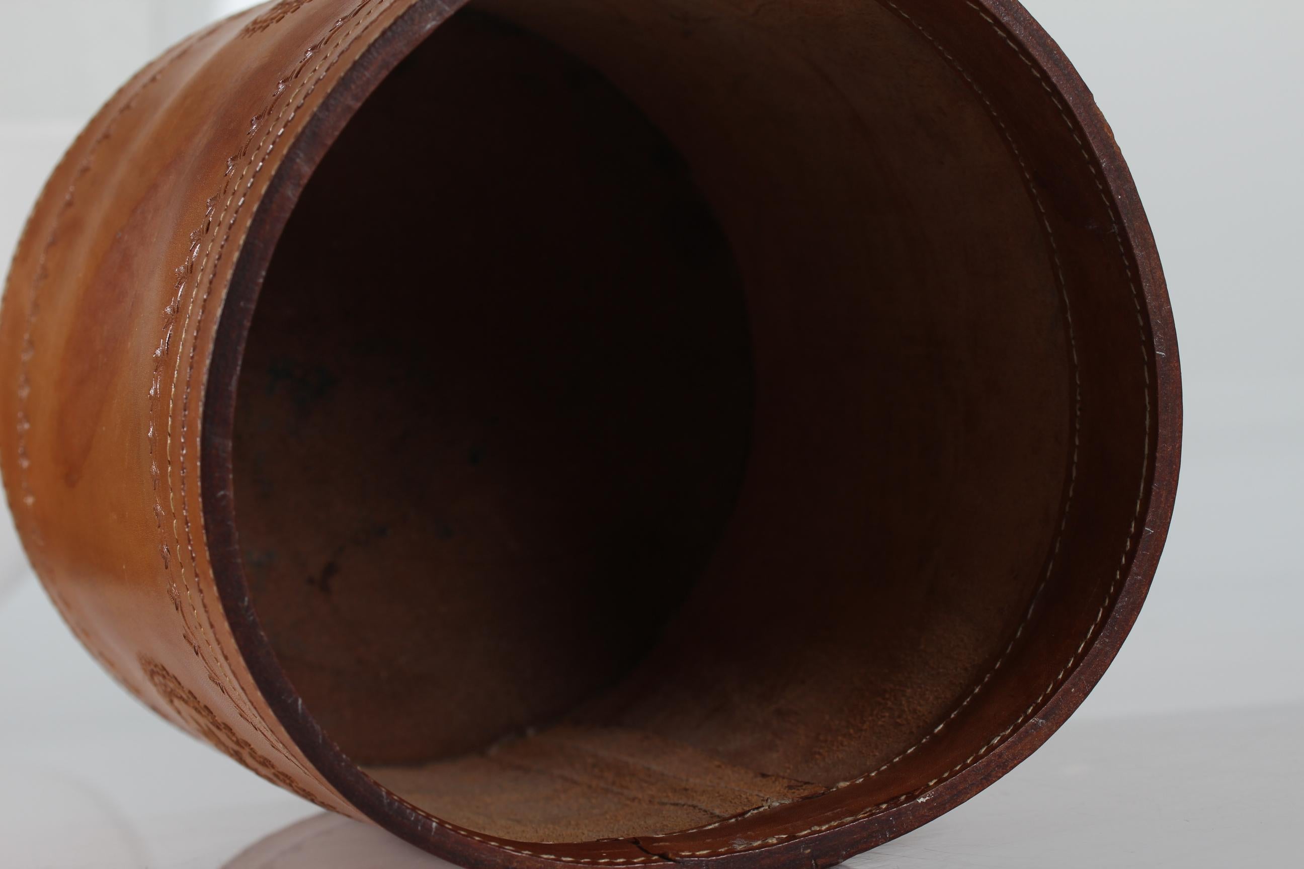20th Century Wastepaper Basket of Genuine Cognac Core Leather, 1970s For Sale