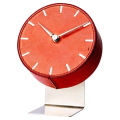 Carl Auböck Table Clock in red leather, Austria 1950s