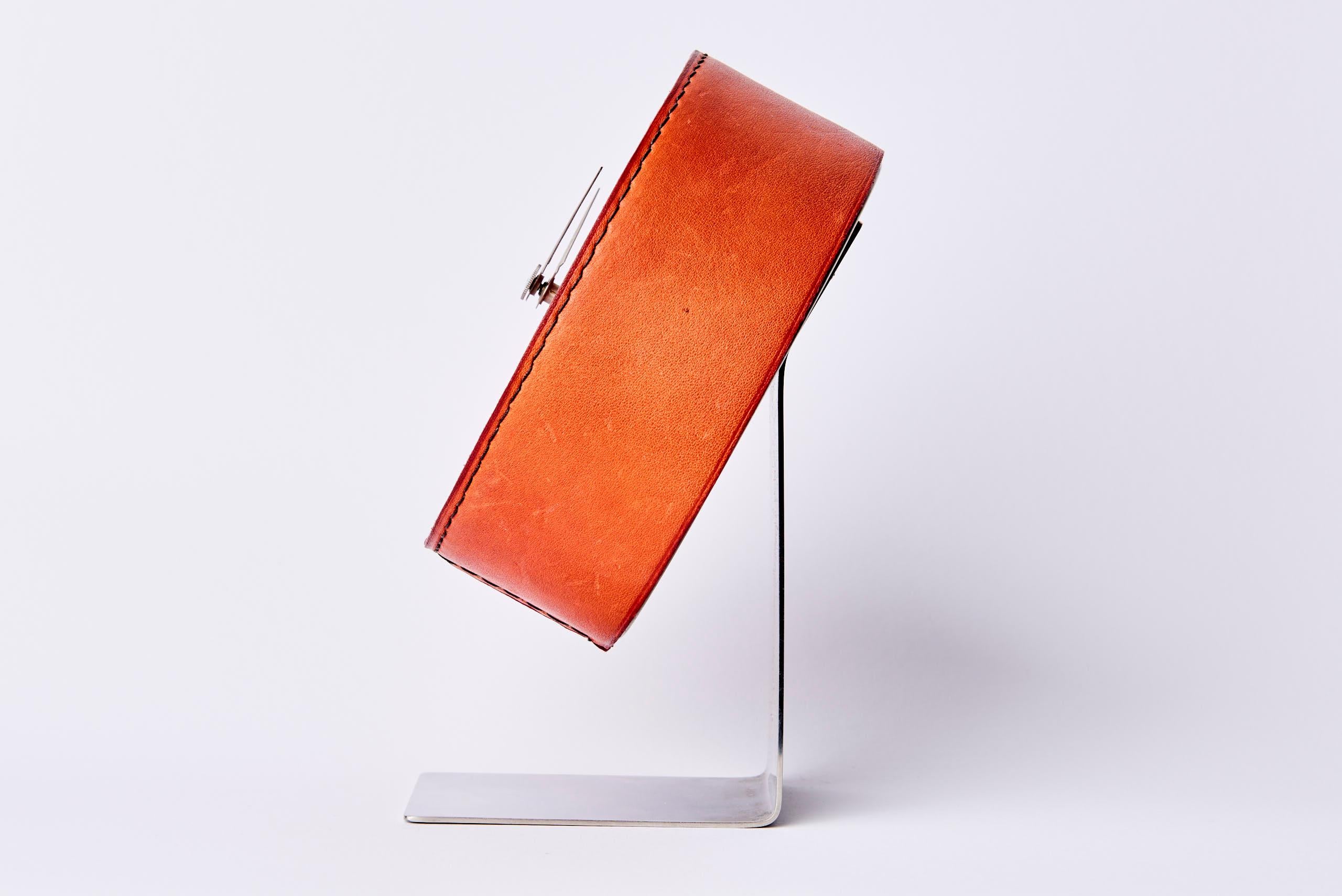 Austrian Carl Auböck Table Clock in red leather, Austria 1950s For Sale