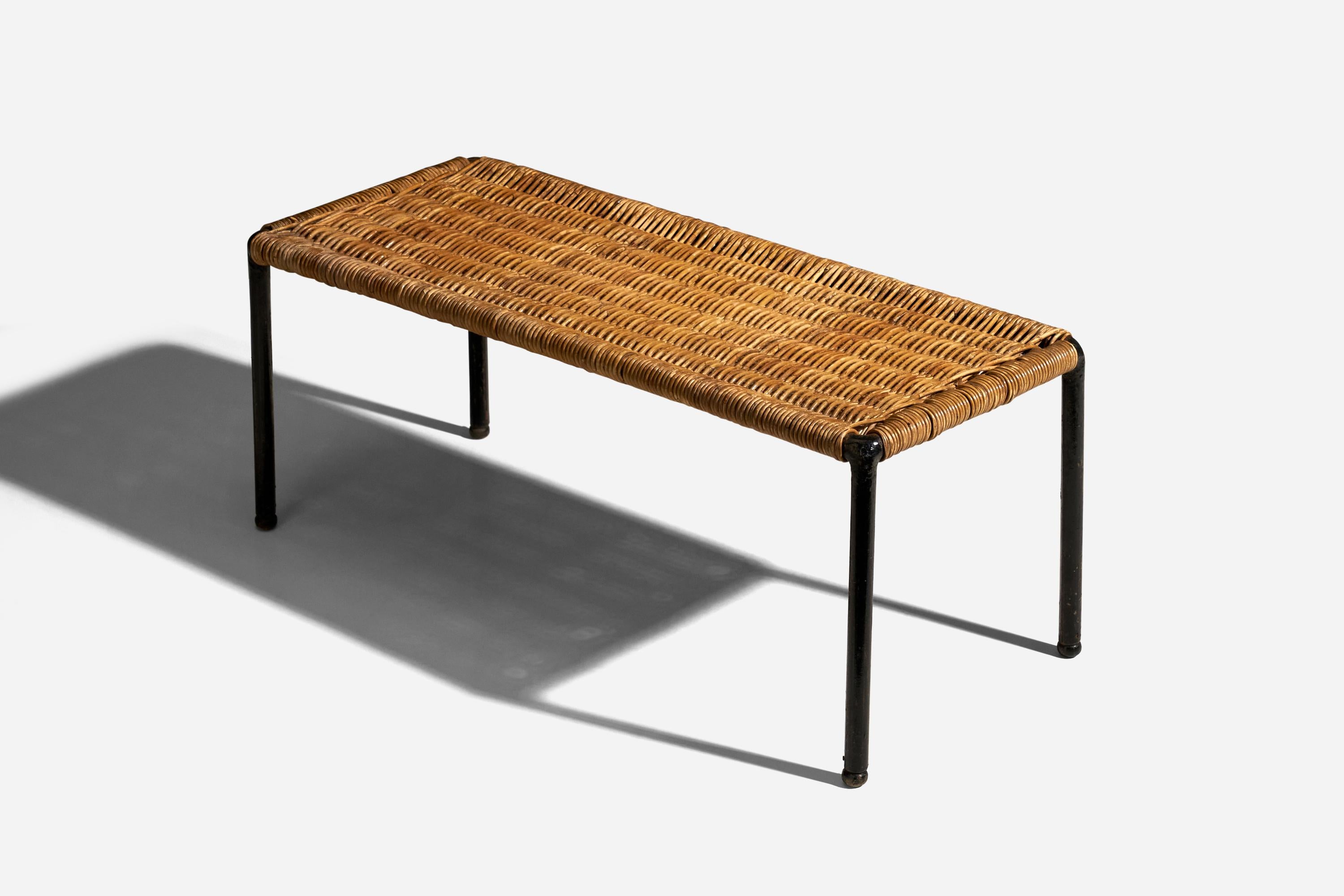 Mid-Century Modern Carl Auböck, Tables or Small Benches, Rattan Black Lacquered Metal Austria 1950s