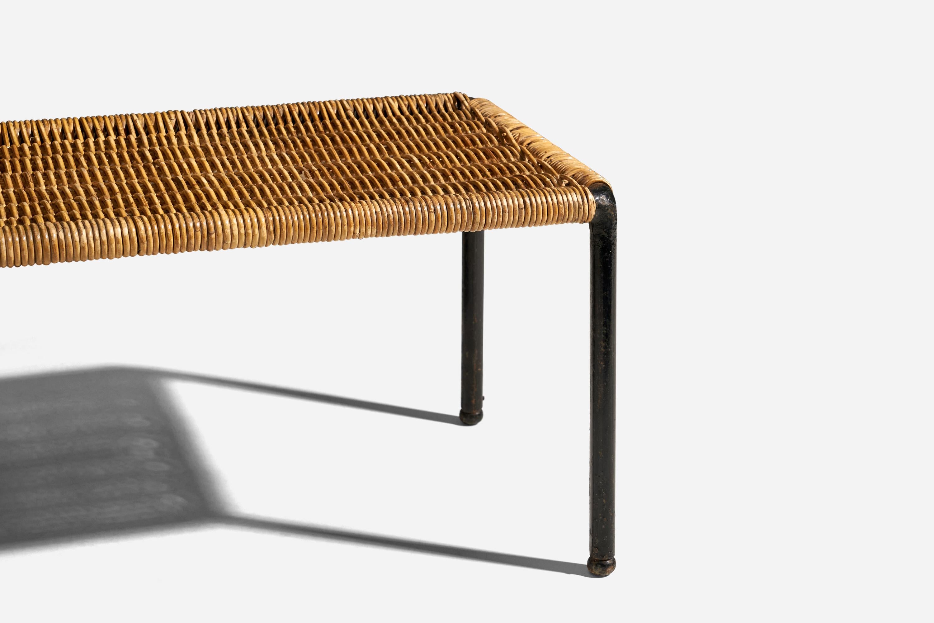 Austrian Carl Auböck, Tables or Small Benches, Rattan Black Lacquered Metal Austria 1950s