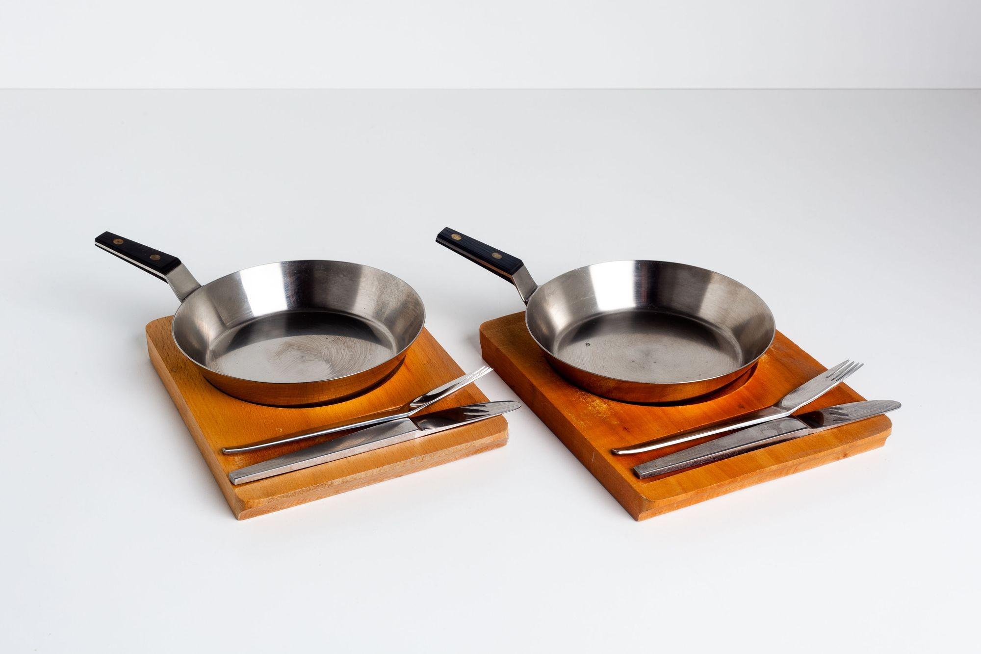 Austrian Carl Aubock Tableware Service Tray and Skillet for Two with Amboss 2060 For Sale
