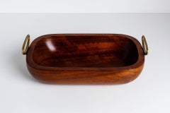Carl Aubock Turkish Walnut Wooden Bowl with Brass Handles