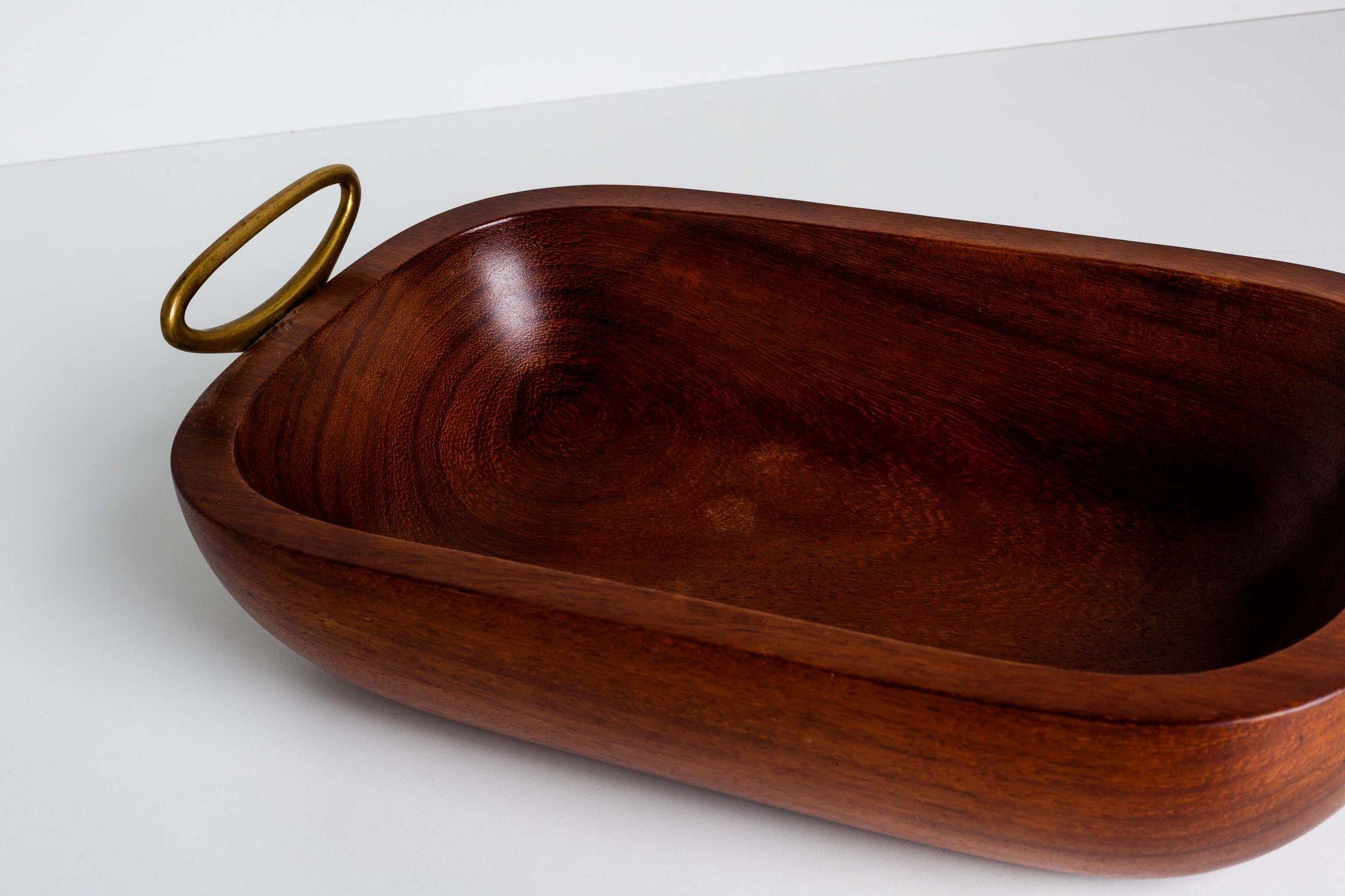 Oiled Carl Aubock Turkish Walnut Wooden Bowl with Brass Handles