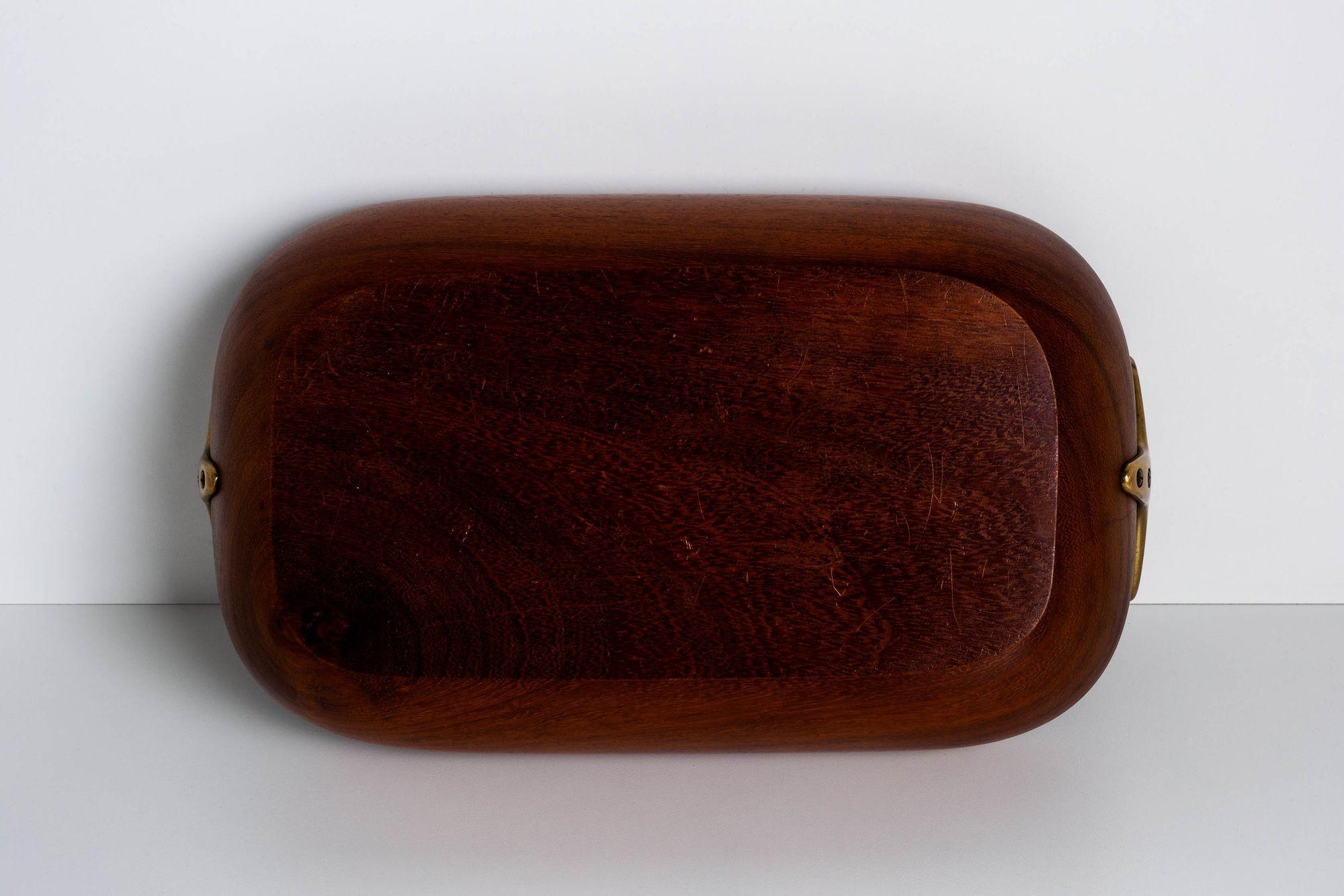 Mid-20th Century Carl Aubock Turkish Walnut Wooden Bowl with Brass Handles