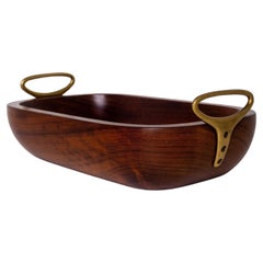 Vintage Carl Aubock Turkish Walnut Wooden Bowl with Brass Handles