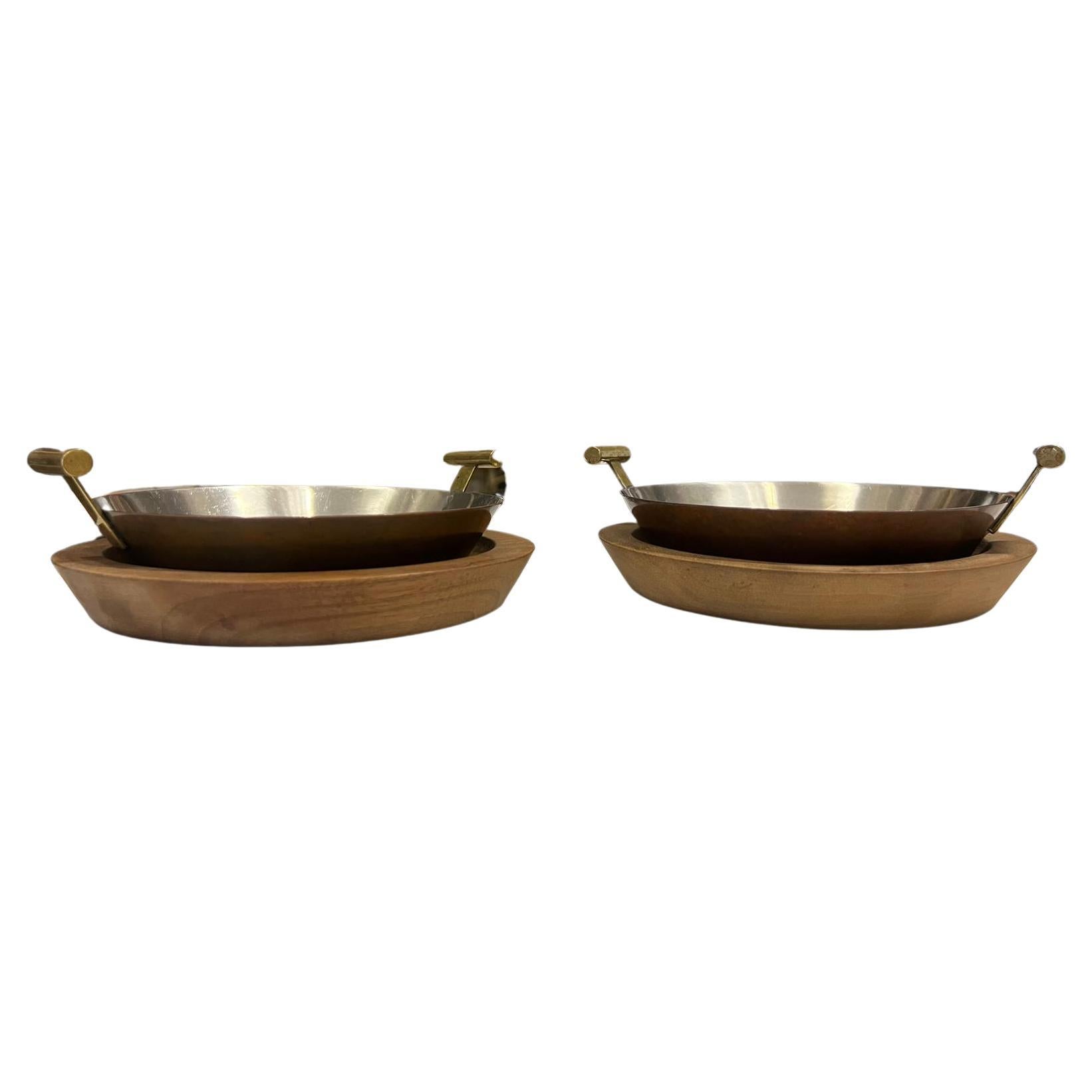 Carl Auböck, Two Pans with Wooden Plate, 1960s, Vienna Austria For Sale 4
