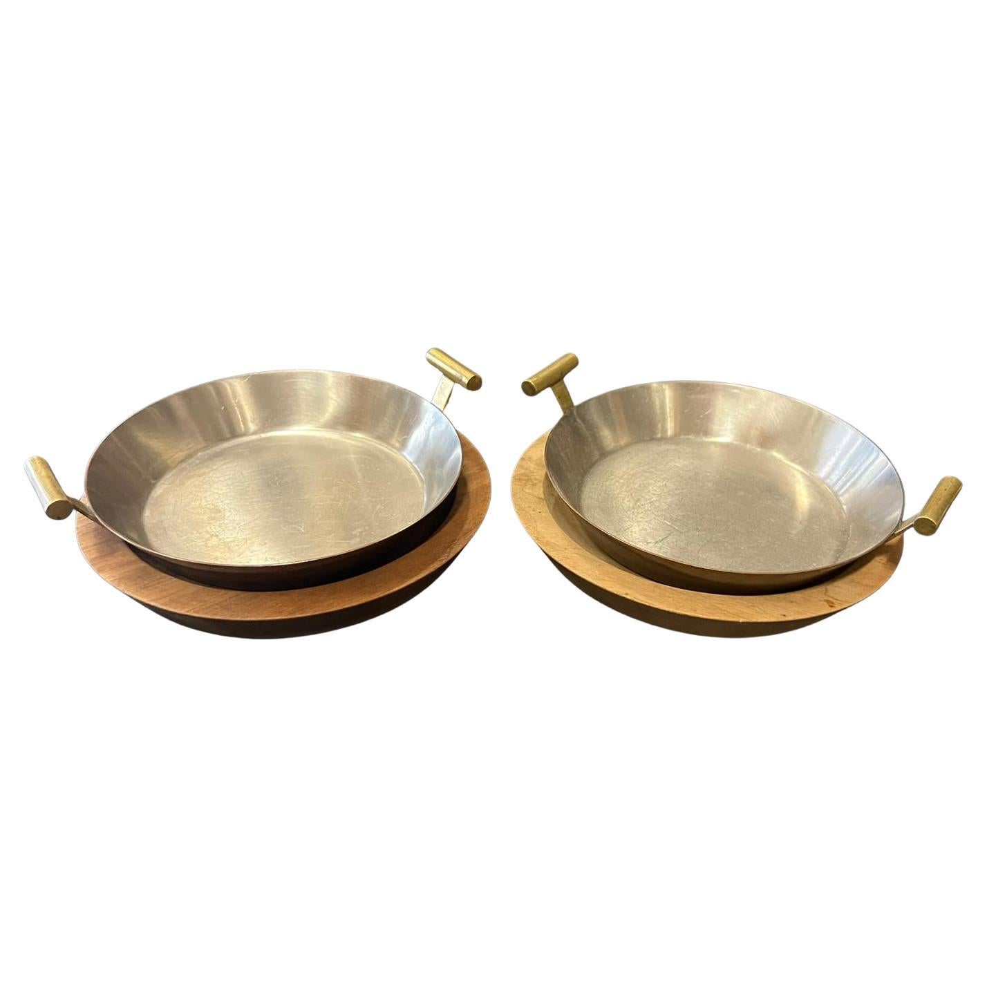 Carl Auböck, Two Pans with Wooden Plate, 1960s, Vienna Austria For Sale