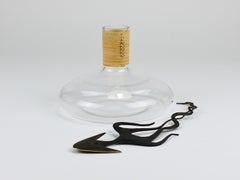 Carl Aubock Vase Decanter "Tuberkulinkolben" Raffia Wicker Top, Austria, 1950s
