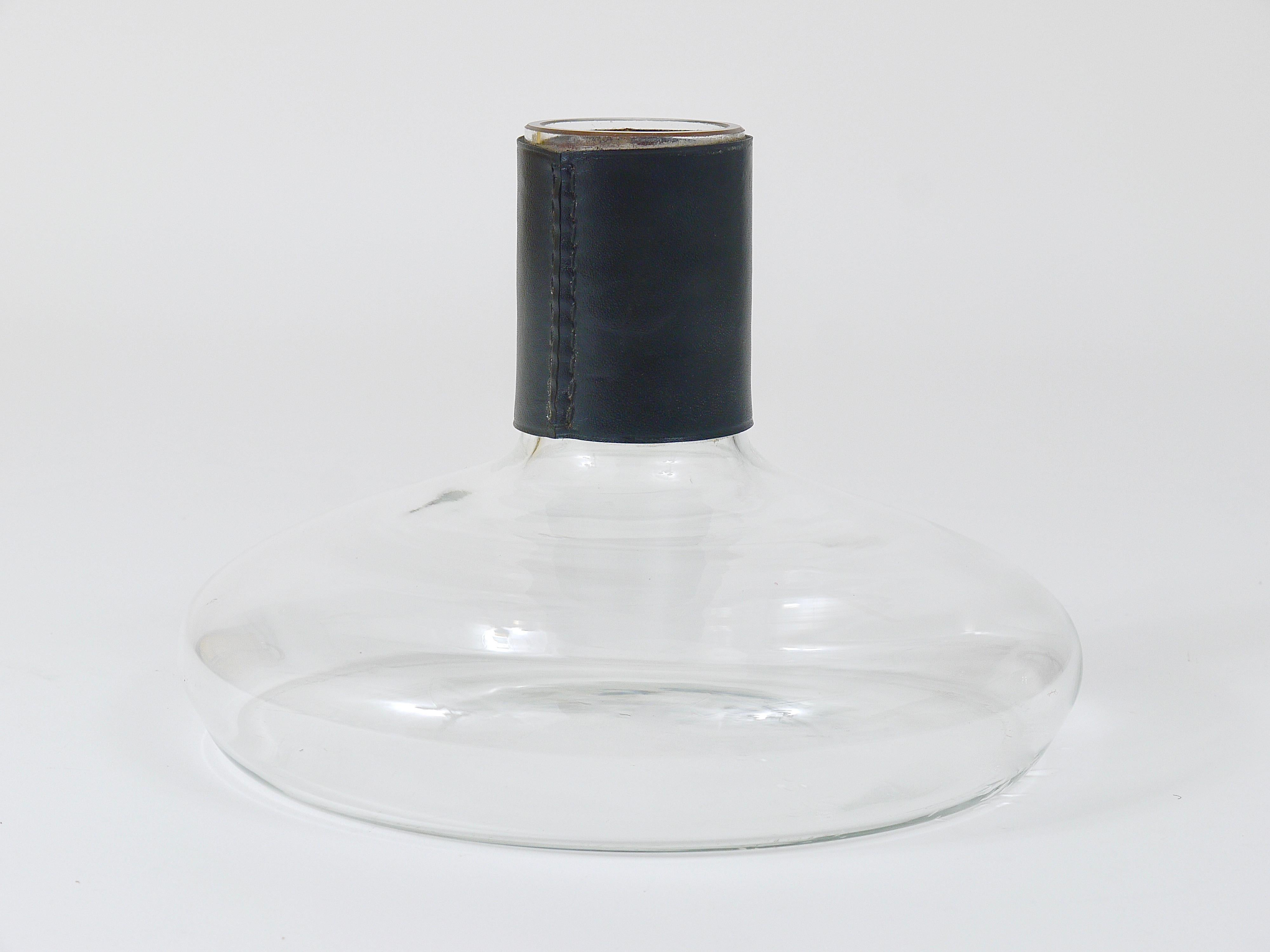 Carl Aubock Vase or Decanter with Black Leather Top, Midcentury, Austria, 1950s In Good Condition For Sale In Vienna, AT