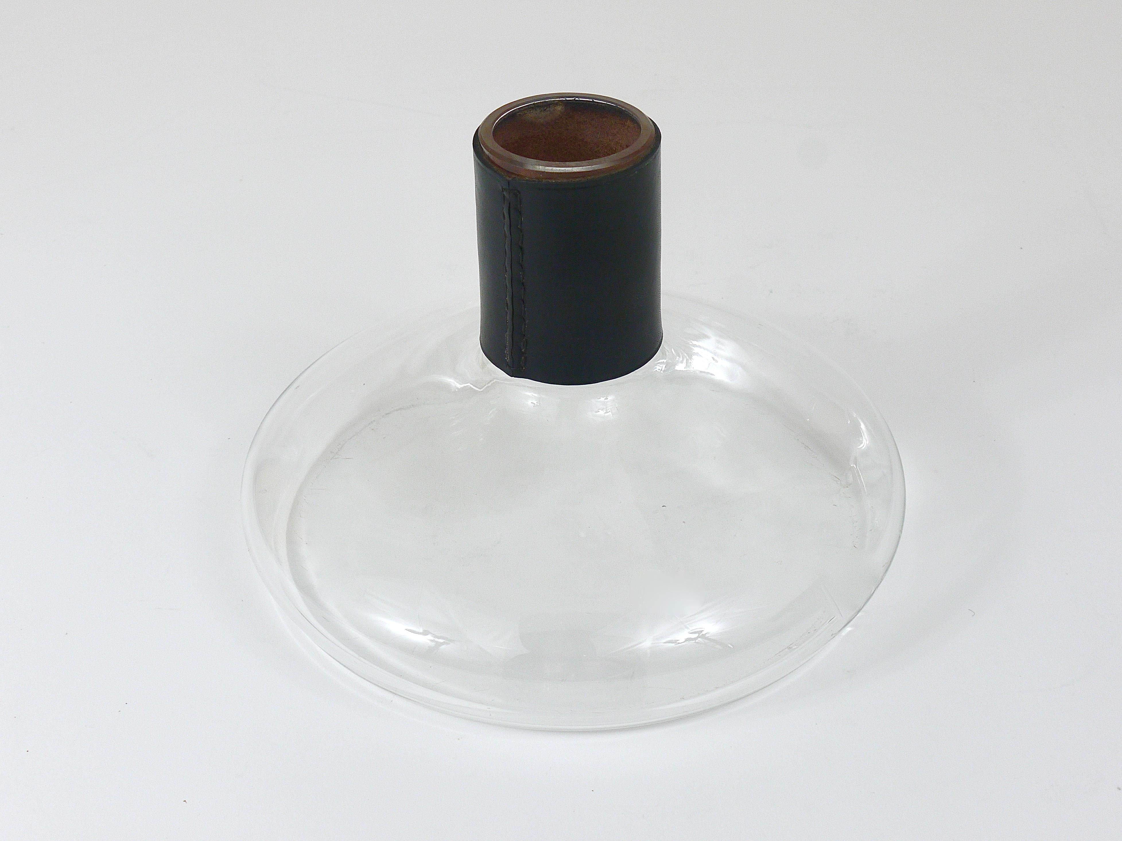 Carl Aubock Vase or Decanter with Black Leather Top, Midcentury, Austria, 1950s For Sale 1
