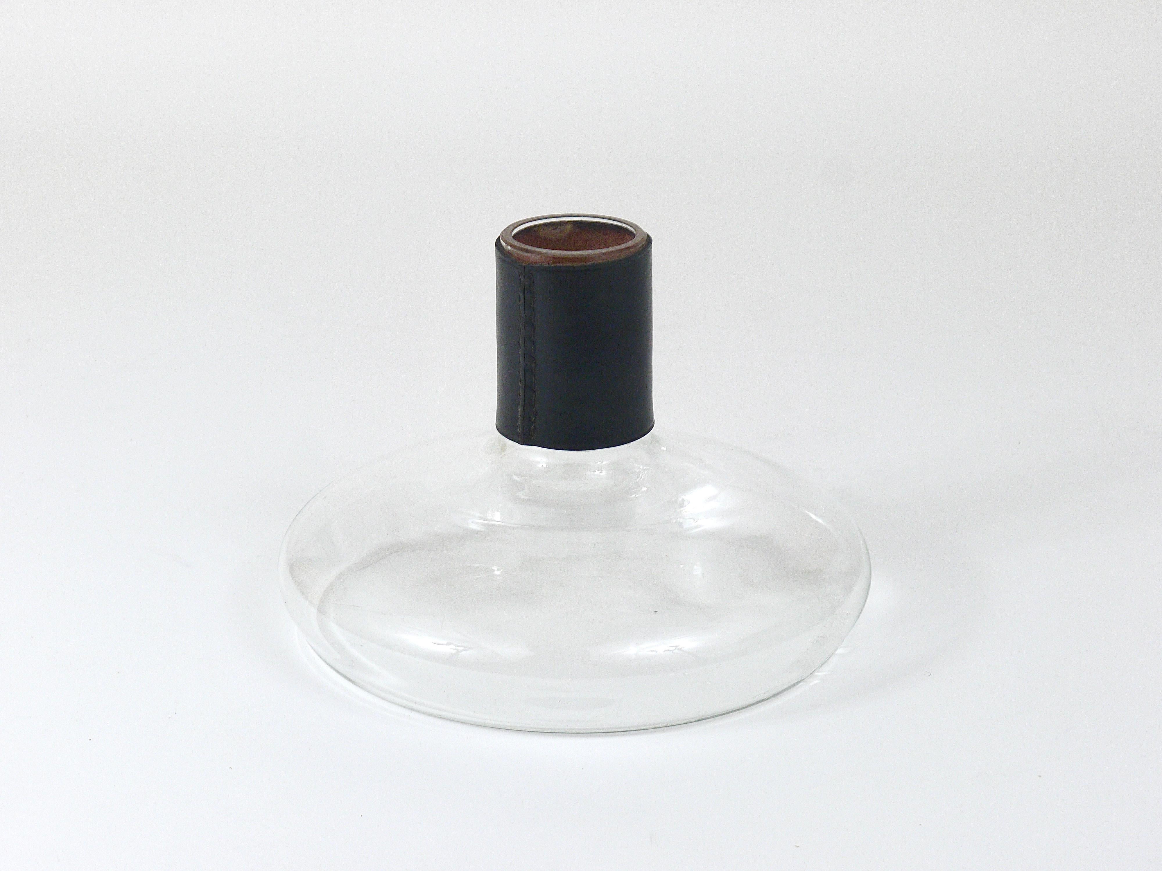 Carl Aubock Vase or Decanter with Black Leather Top, Midcentury, Austria, 1950s For Sale 2